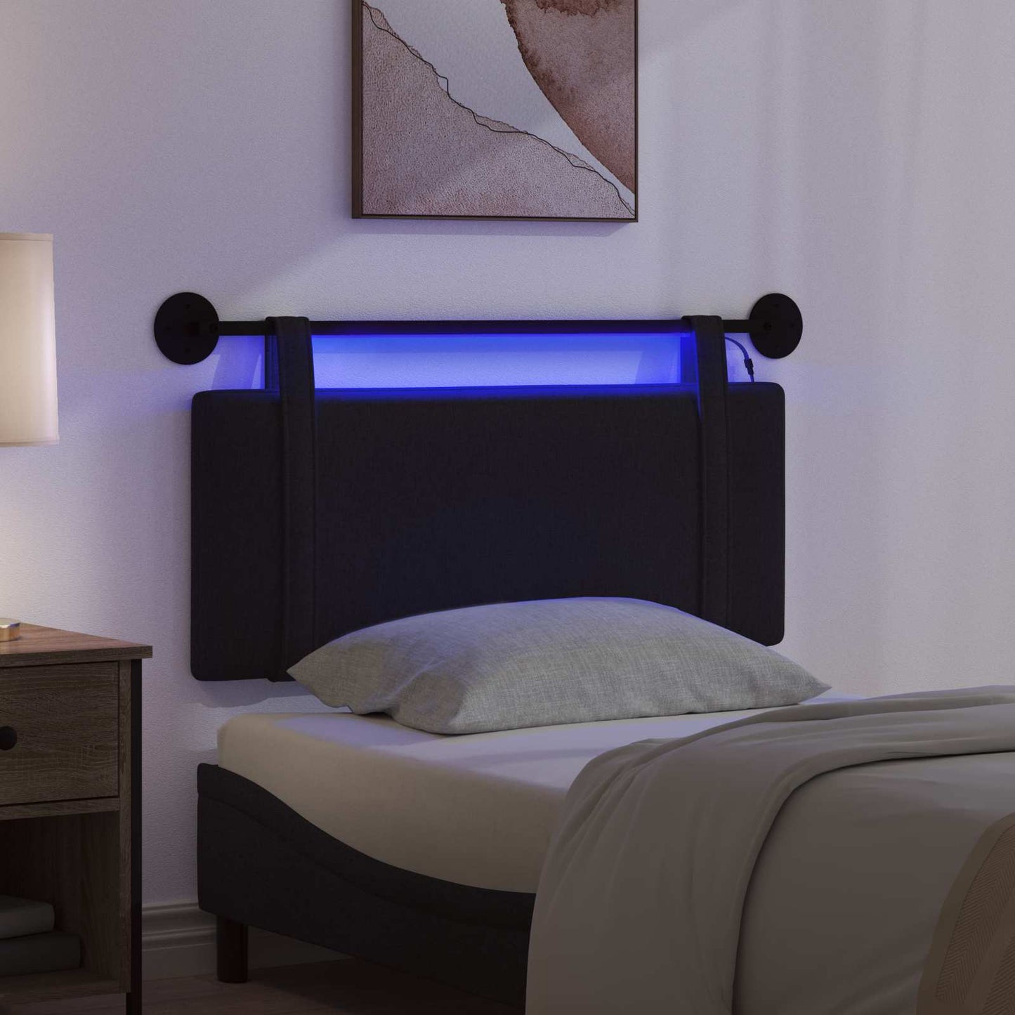 vidaXL Κεφαλάρι κρεβατιού κρεμαστό Με φωτισμό LED Μαύρο Ύφασμα