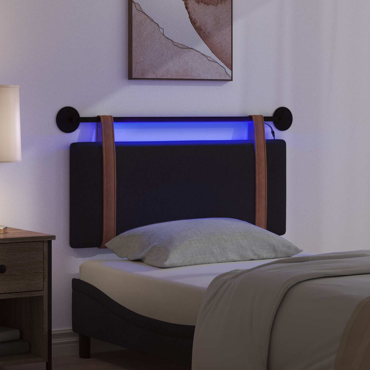 vidaXL Κεφαλάρι κρεβατιού κρεμαστό Με φωτισμό LED Μαύρο Αντίκα PU