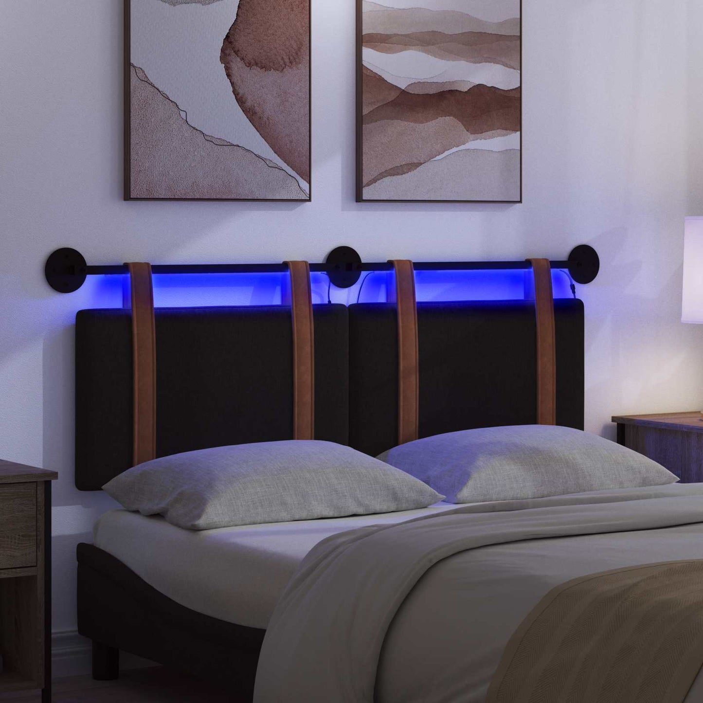 vidaXL Κεφαλάρι κρεβατιού κρεμαστό Με φωτισμό LED Μαύρο Αντίκα PU