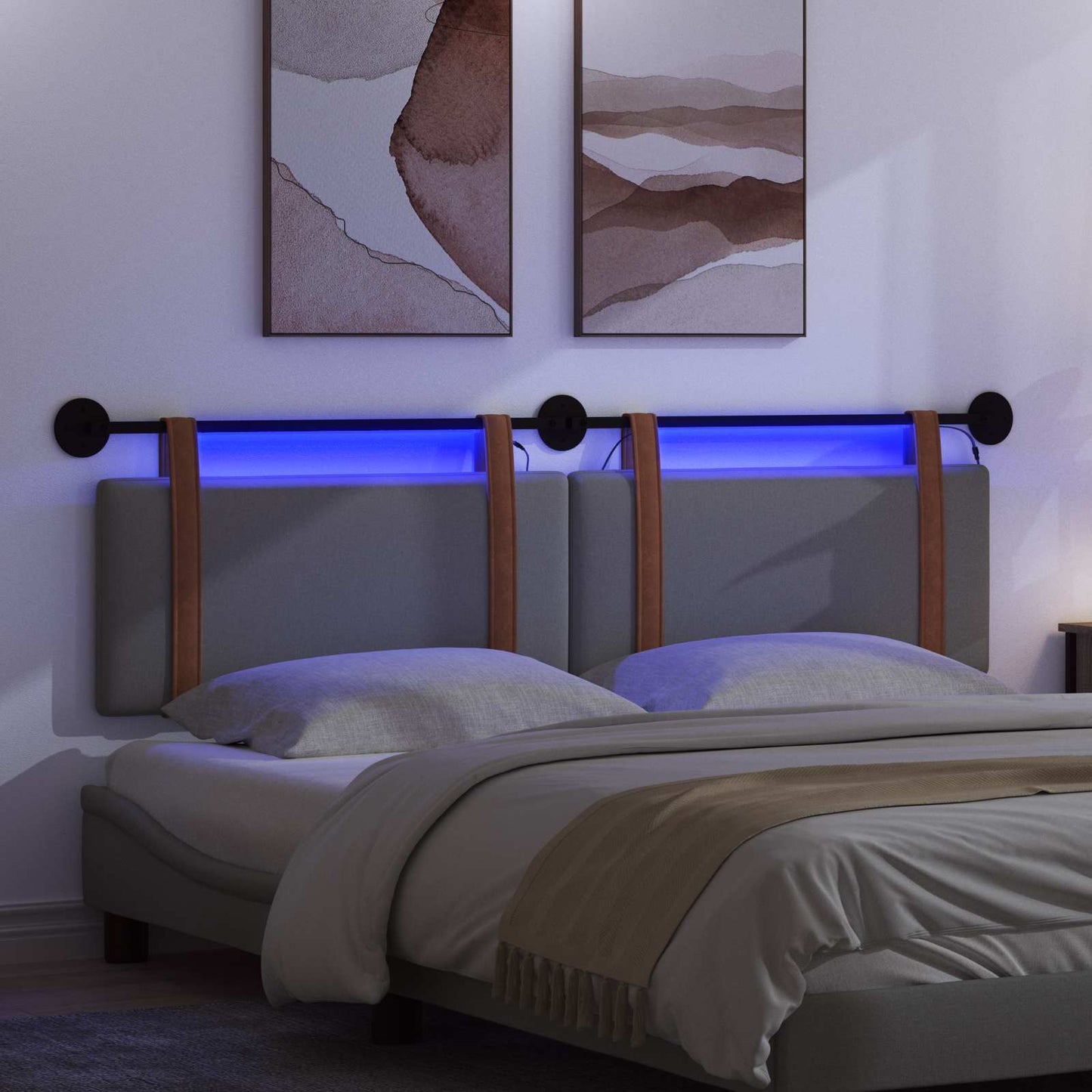 vidaXL Κεφαλάρι κρεβατιού κρεμαστό Με φωτισμό LED Σκούρο Γκρι
