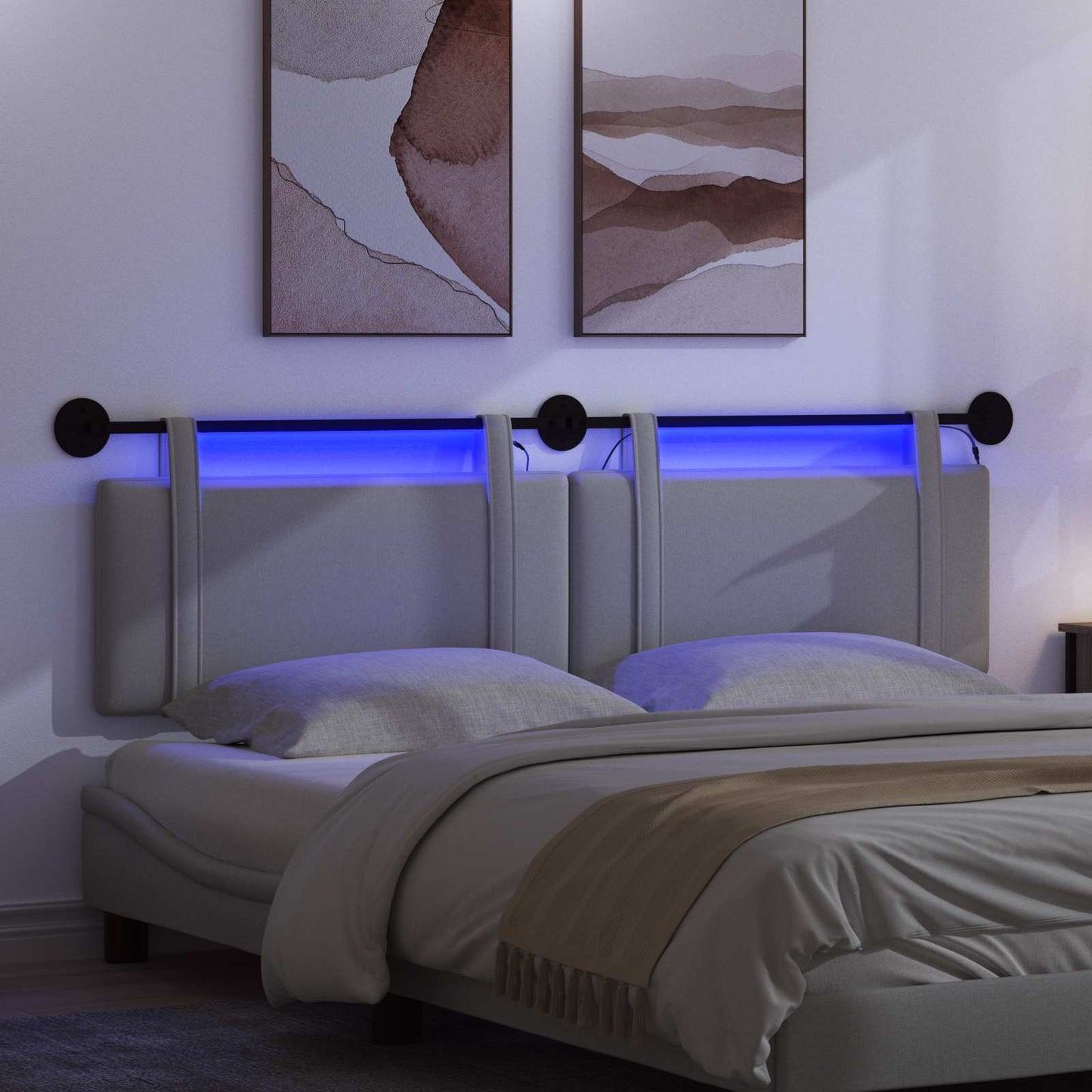 vidaXL Κεφαλάρι κρεβατιού κρεμαστό Με φωτισμό LED Ανοιχτό γκρι Ύφασμα