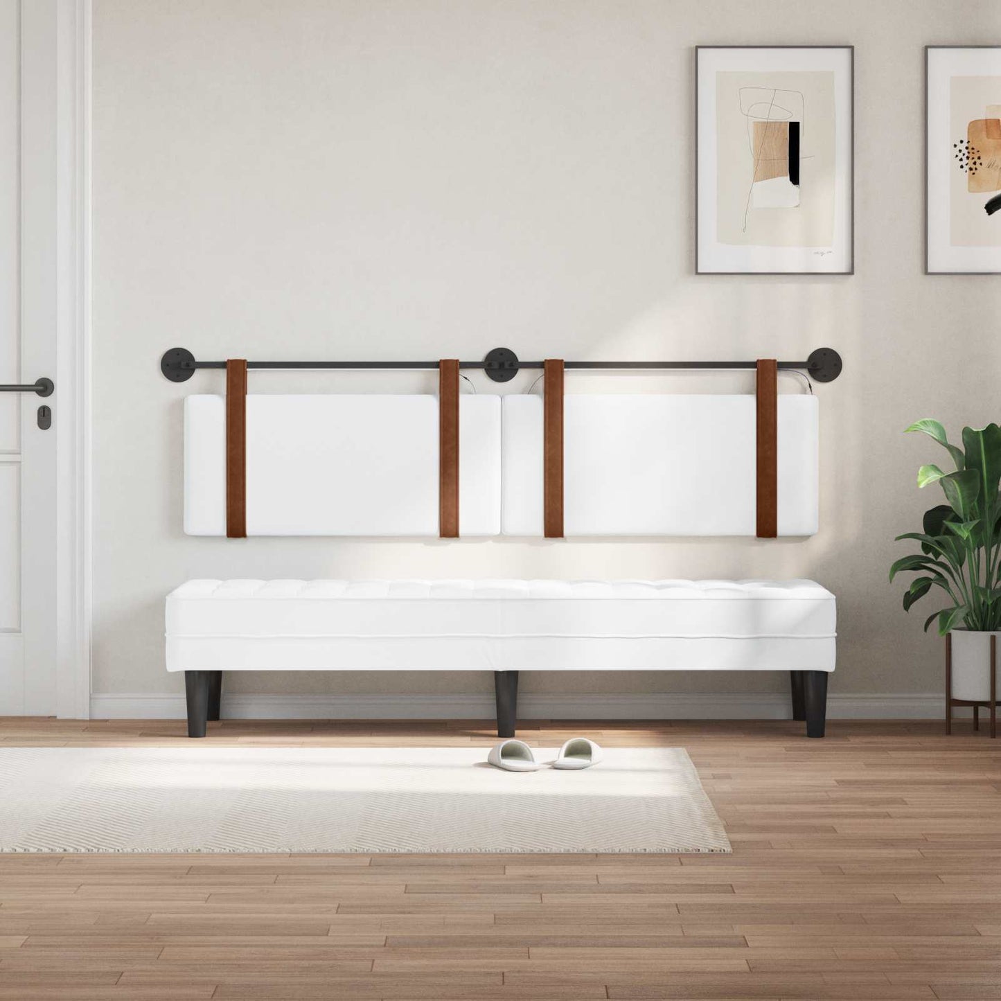 vidaXL Κεφαλάρι κρεβατιού κρεμαστό Με φωτισμό LED Λευκό Αντίκα PU
