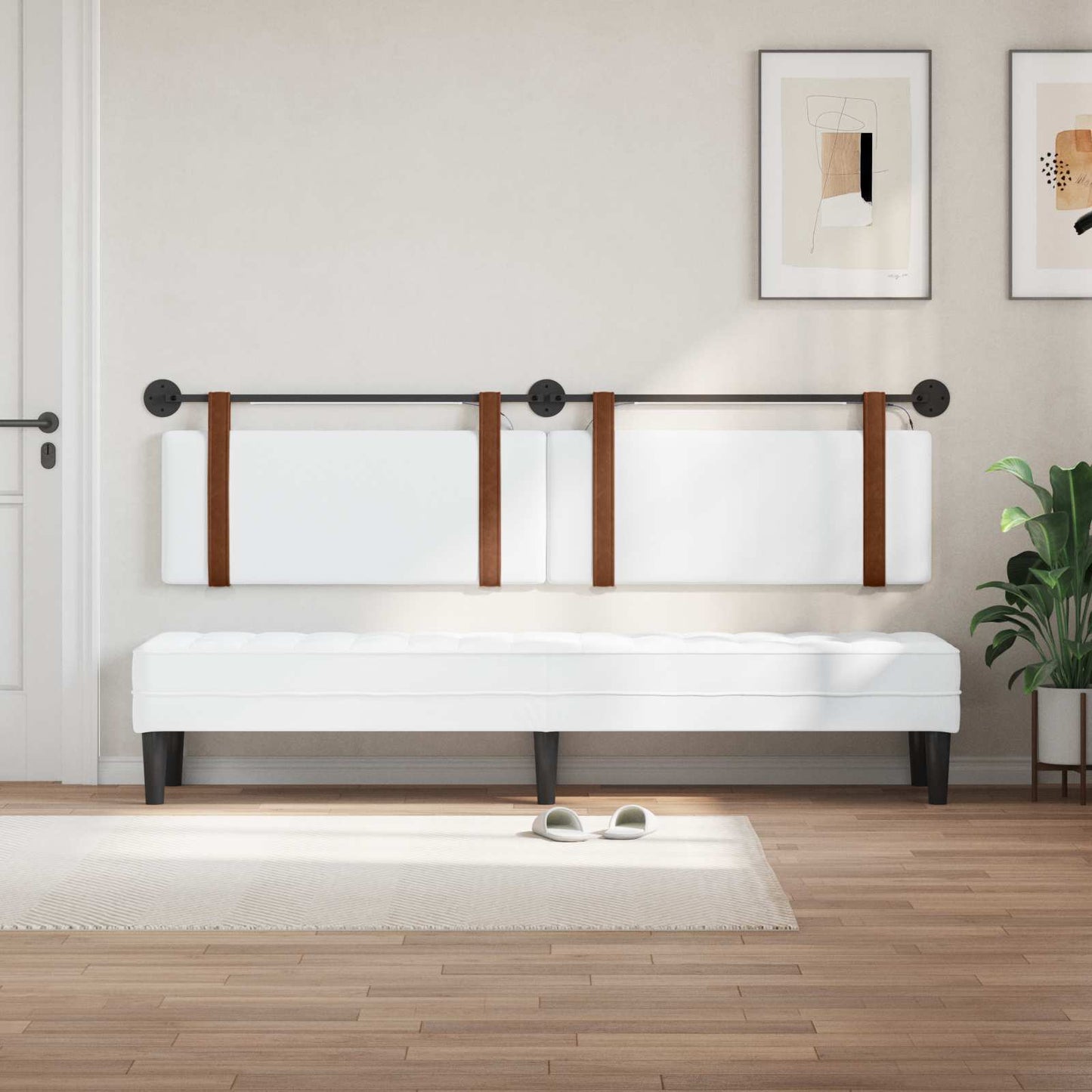 vidaXL Κεφαλάρι κρεβατιού κρεμαστό Με φωτισμό LED Λευκό Αντίκα PU
