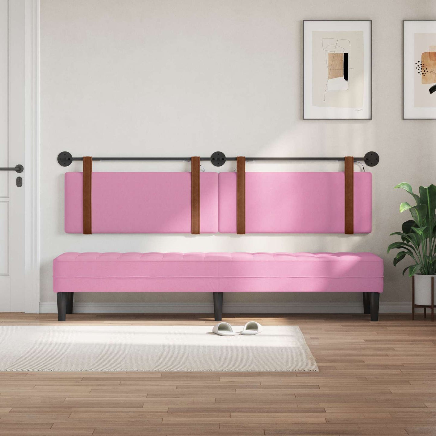vidaXL Κεφαλάρι κρεβατιού κρεμαστό Με φωτισμό LED Ροζ Αντίκα PU