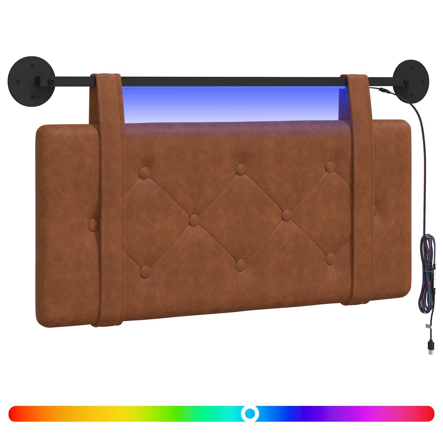 vidaXL Κεφαλάρι κρεβατιού κρεμαστό Με φωτισμό LED Καφέ Αντίκα PU