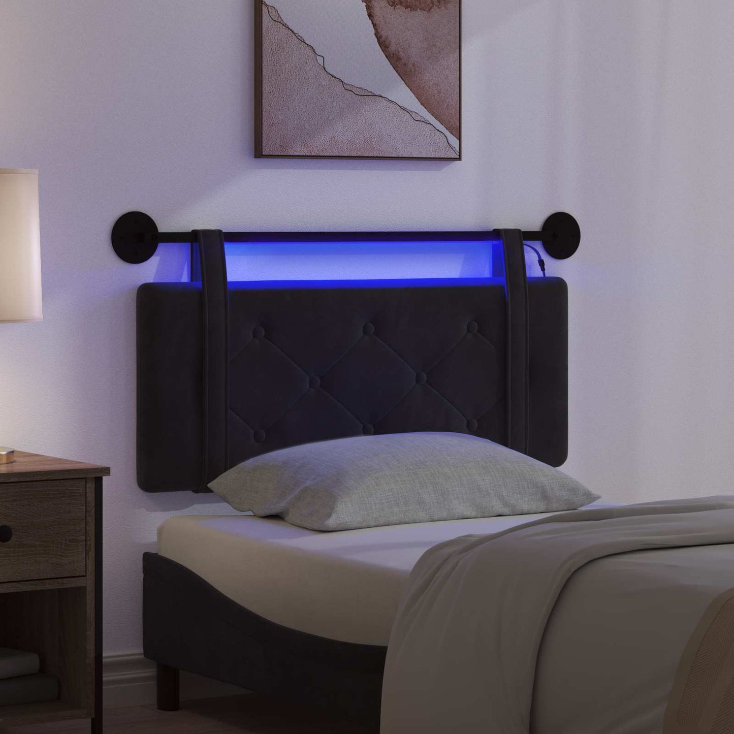 vidaXL Κεφαλάρι κρεβατιού κρεμαστό Με φωτισμό LED Μαύρο Βελούδο