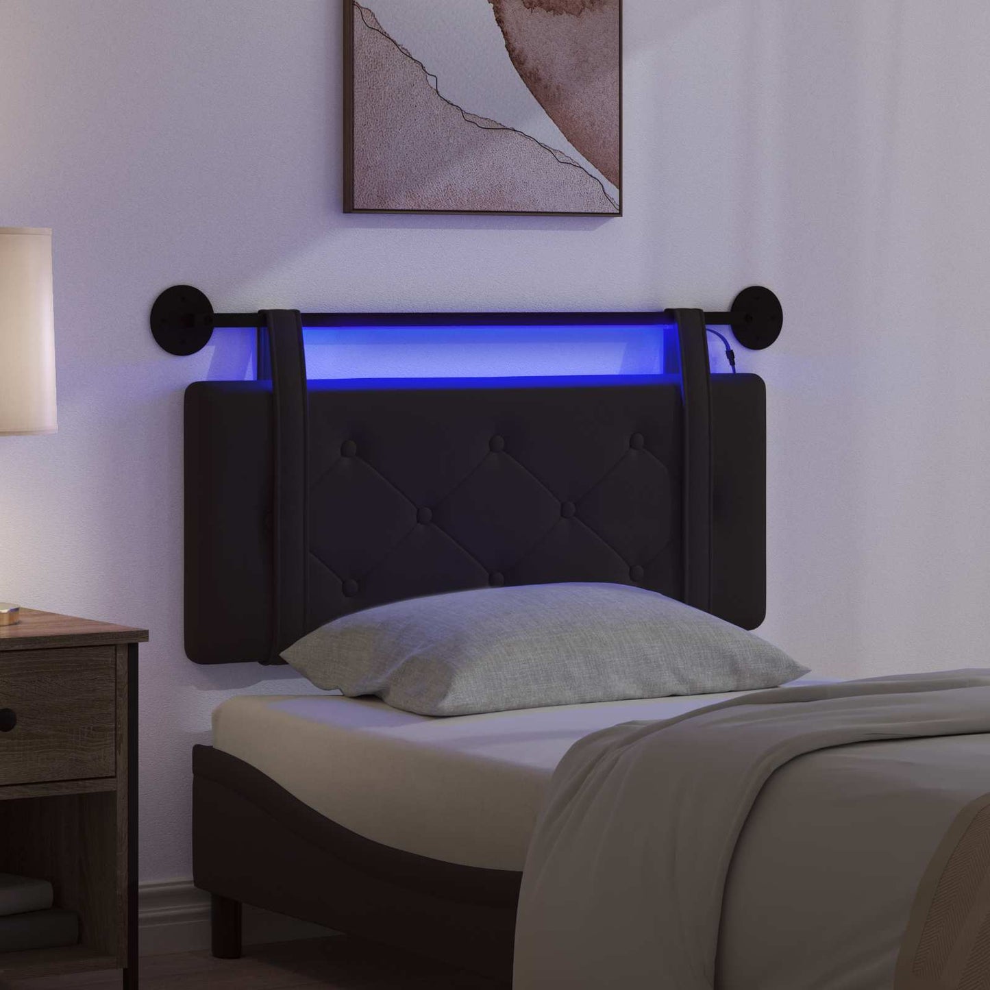 vidaXL Κεφαλάρι κρεβατιού κρεμαστό Με φωτισμό LED Μαύρο Τεχνητό Δέρμα