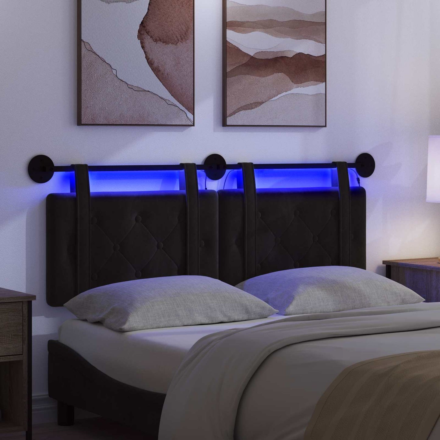 vidaXL Κεφαλάρι κρεβατιού κρεμαστό Με φωτισμό LED Μαύρο Βελούδο