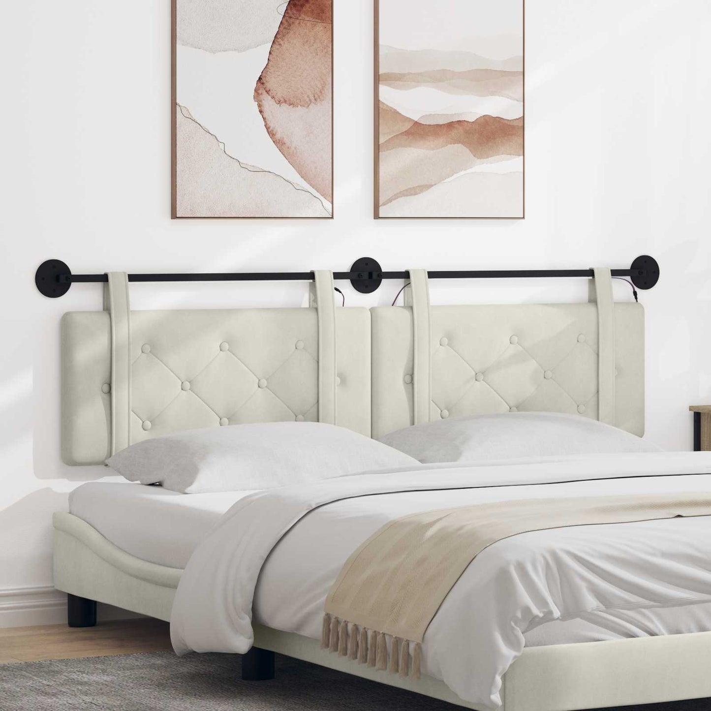 vidaXL Κεφαλάρι κρεβατιού κρεμαστό Με φωτισμό LED Κρεμ Βελούδο