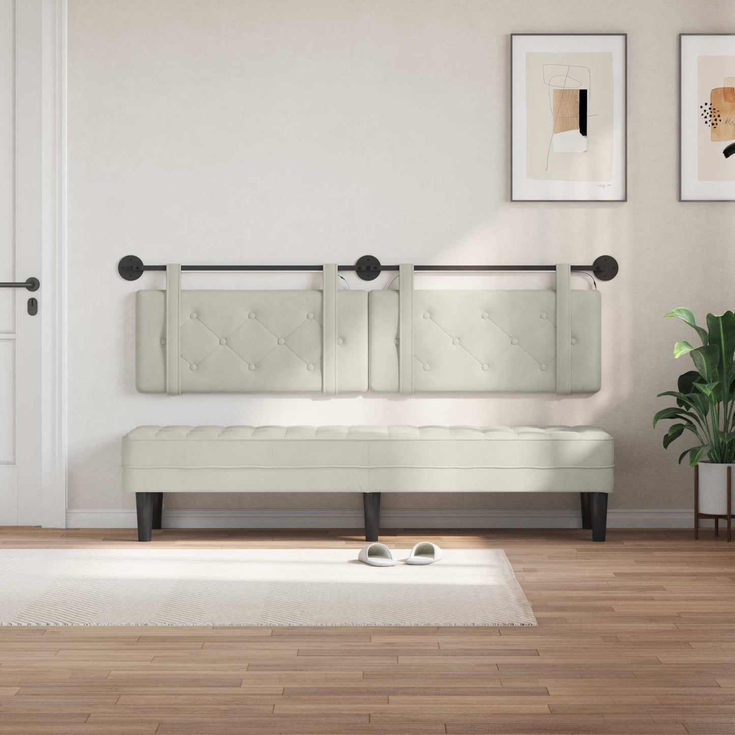 vidaXL Κεφαλάρι κρεβατιού κρεμαστό Με φωτισμό LED Κρεμ Βελούδο