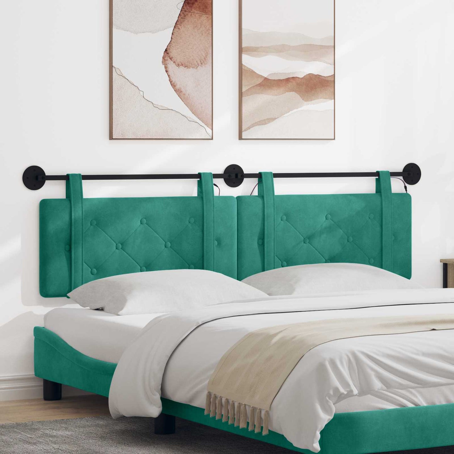 vidaXL Κεφαλάρι κρεβατιού κρεμαστό Με φωτισμό LED Τιρκουάζ Βελούδο