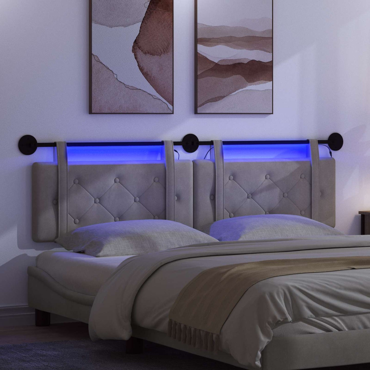 vidaXL Κεφαλάρι κρεβατιού κρεμαστό Με φωτισμό LED Ανοιχτό γκρι Βελούδο