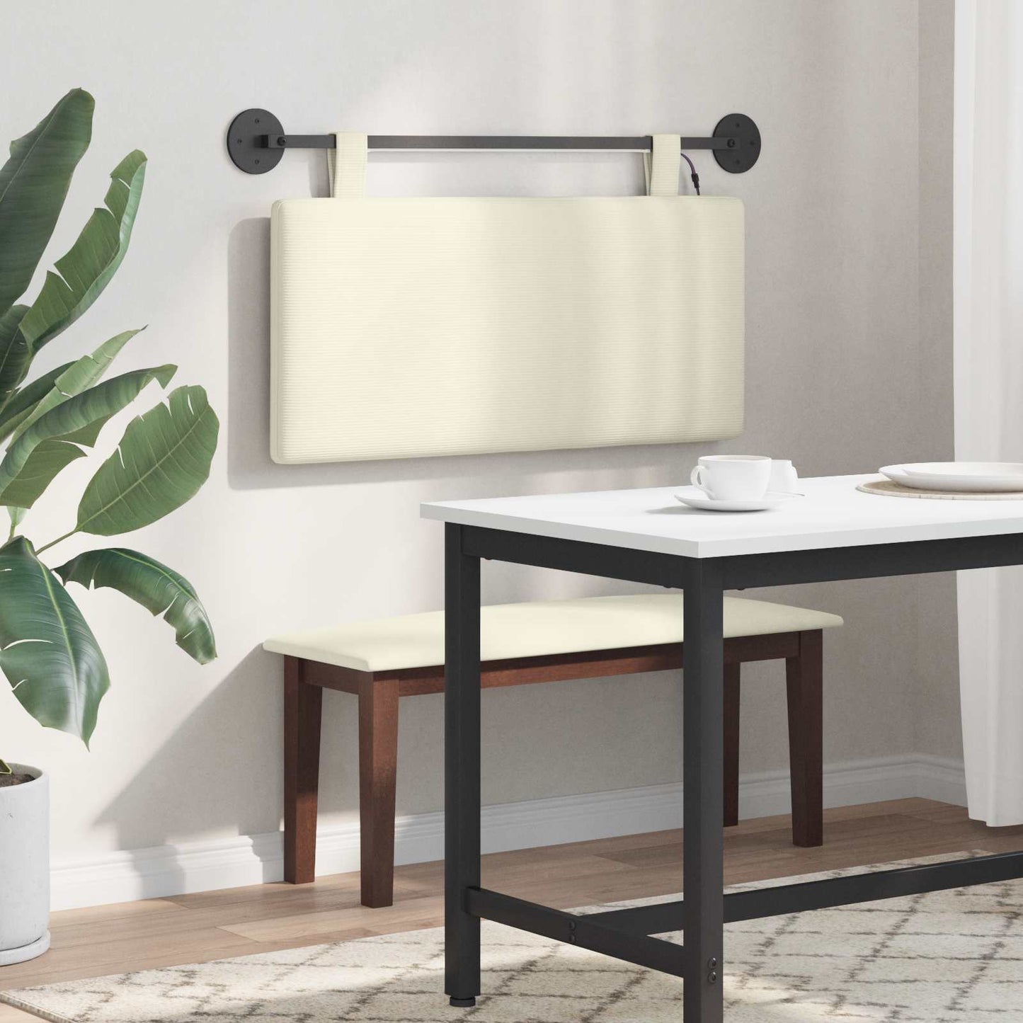 vidaXL Κεφαλάρι κρεβατιού κρεμαστό Κρεμ Υφασμάτινο Κορντουρά