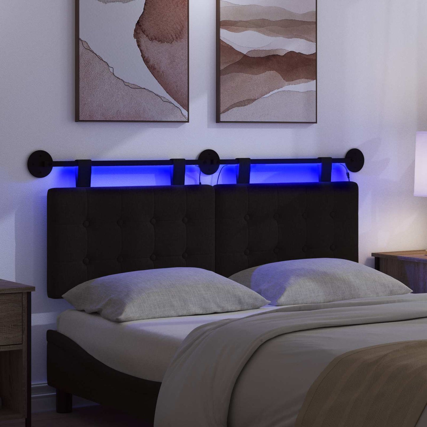 vidaXL Κεφαλάρι κρεβατιού κρεμαστό Με φωτισμό LED Μαύρο Ύφασμα