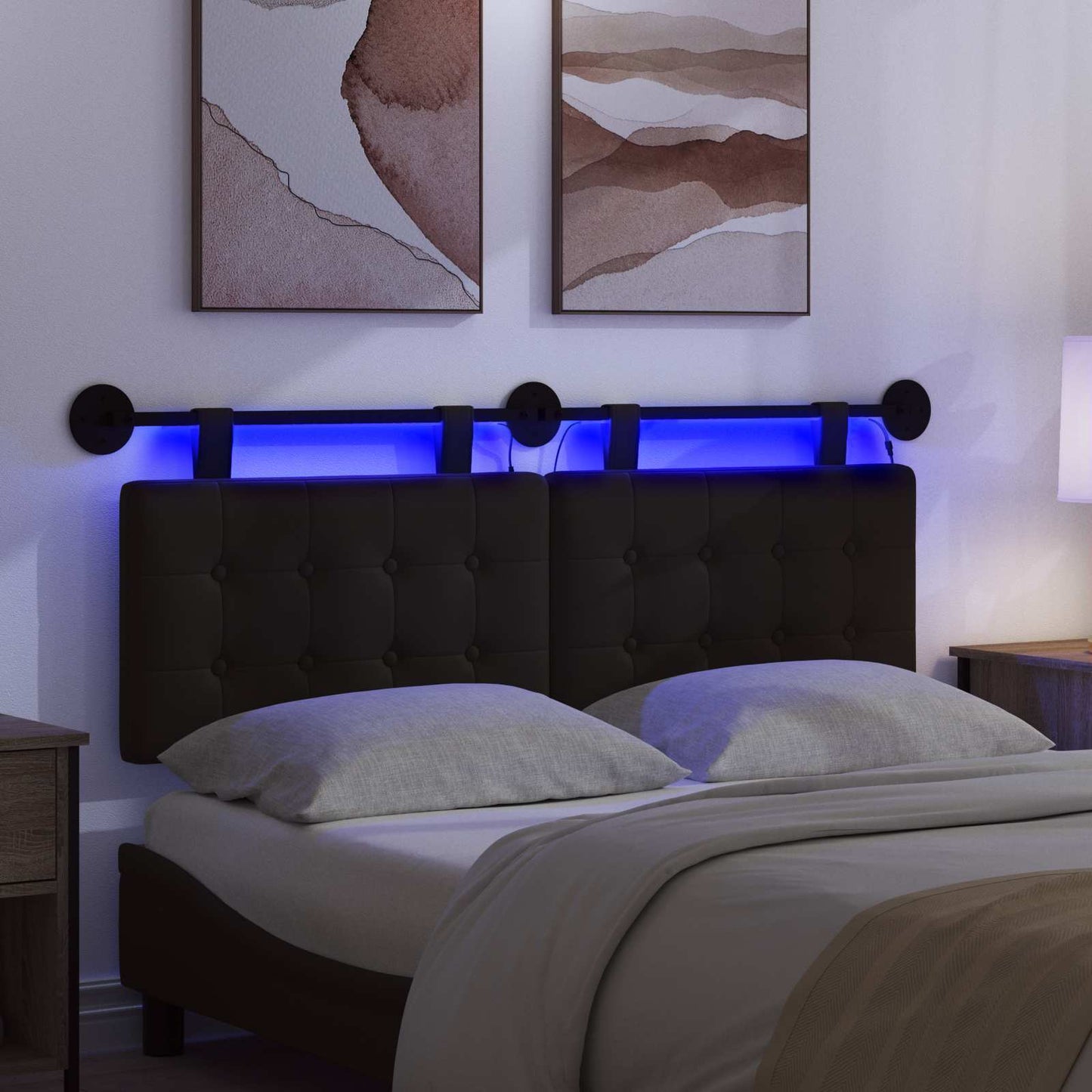 vidaXL Κεφαλάρι κρεβατιού κρεμαστό Με φωτισμό LED Μαύρο Τεχνητό Δέρμα