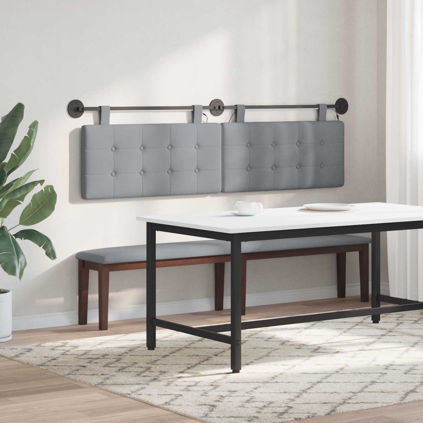 vidaXL Κεφαλάρι κρεβατιού κρεμαστό Με φωτισμό LED Ανοιχτό γκρι Ύφασμα