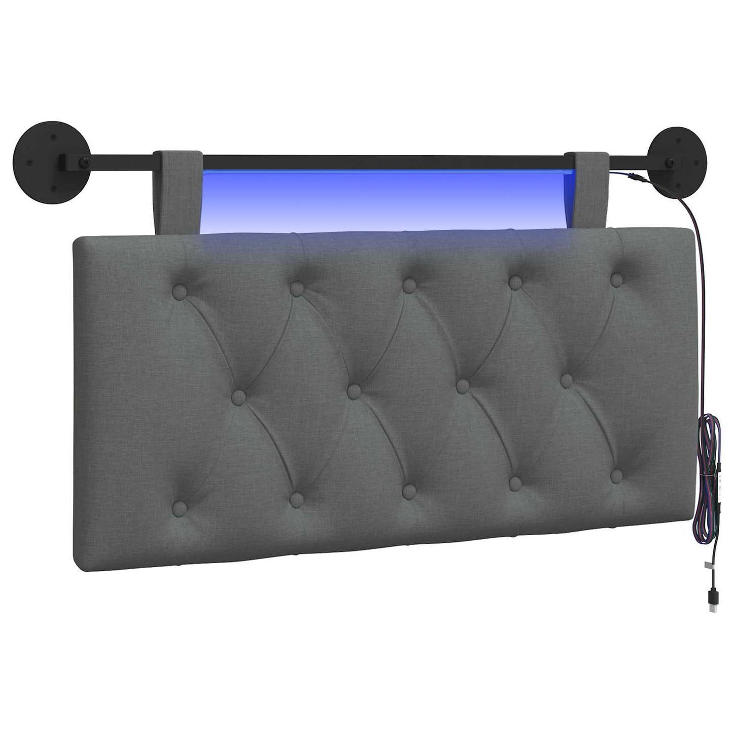 vidaXL Κεφαλάρι κρεβατιού κρεμαστό Με φωτισμό LED Σκούρο Γκρι Ύφασμα