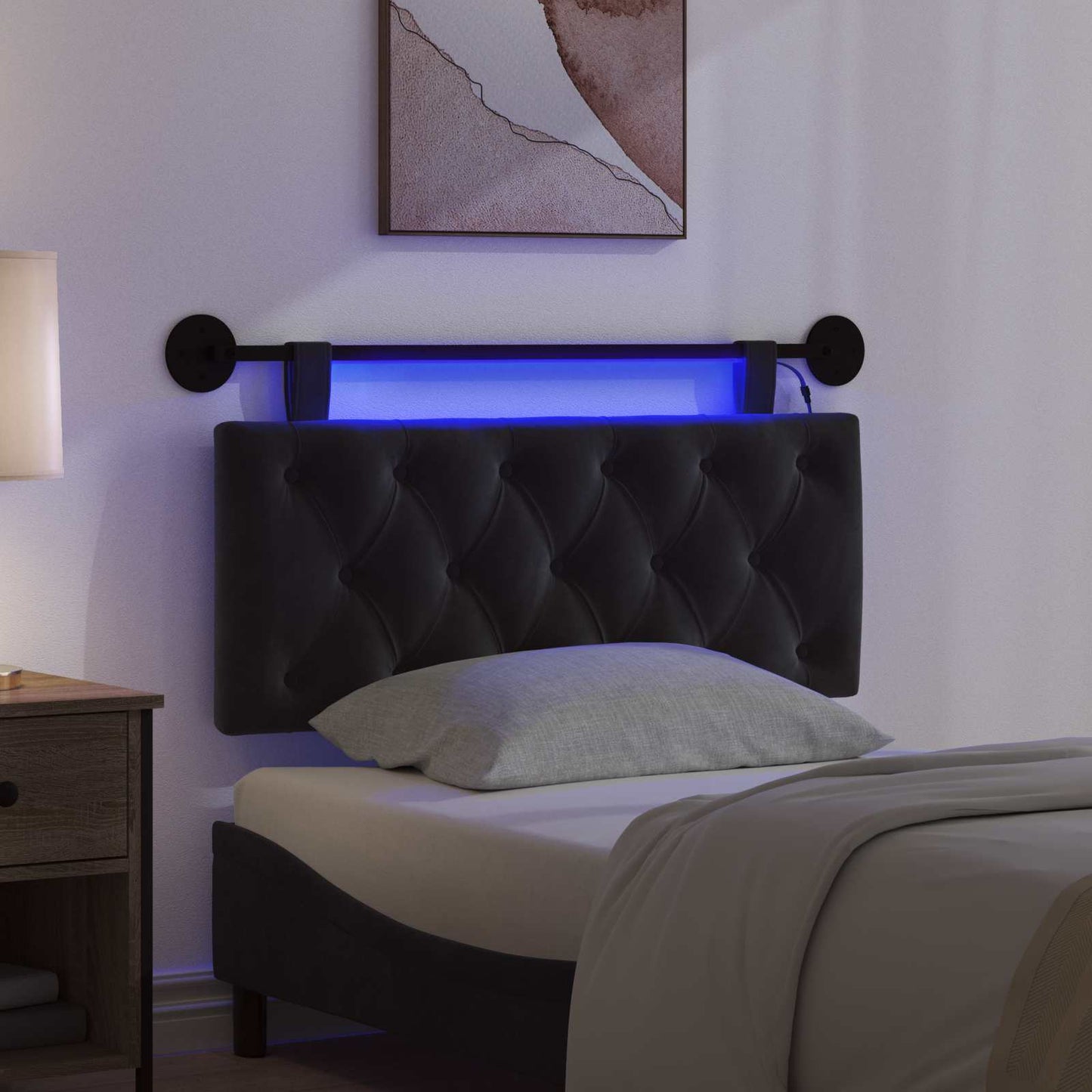 vidaXL Κεφαλάρι κρεβατιού κρεμαστό Με φωτισμό LED Μαύρο Βελούδο