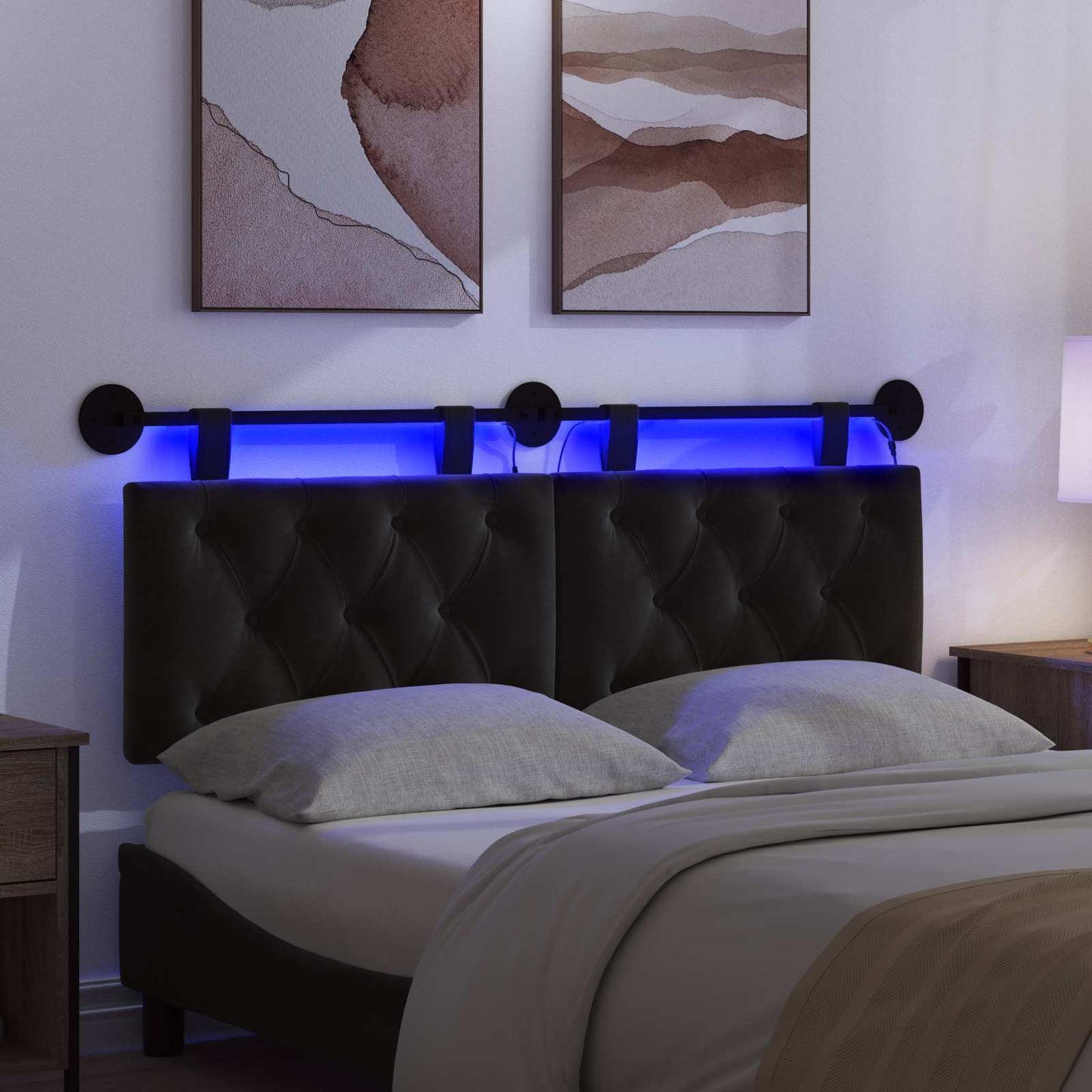 vidaXL Κεφαλάρι κρεβατιού κρεμαστό Με φωτισμό LED Μαύρο Βελούδο