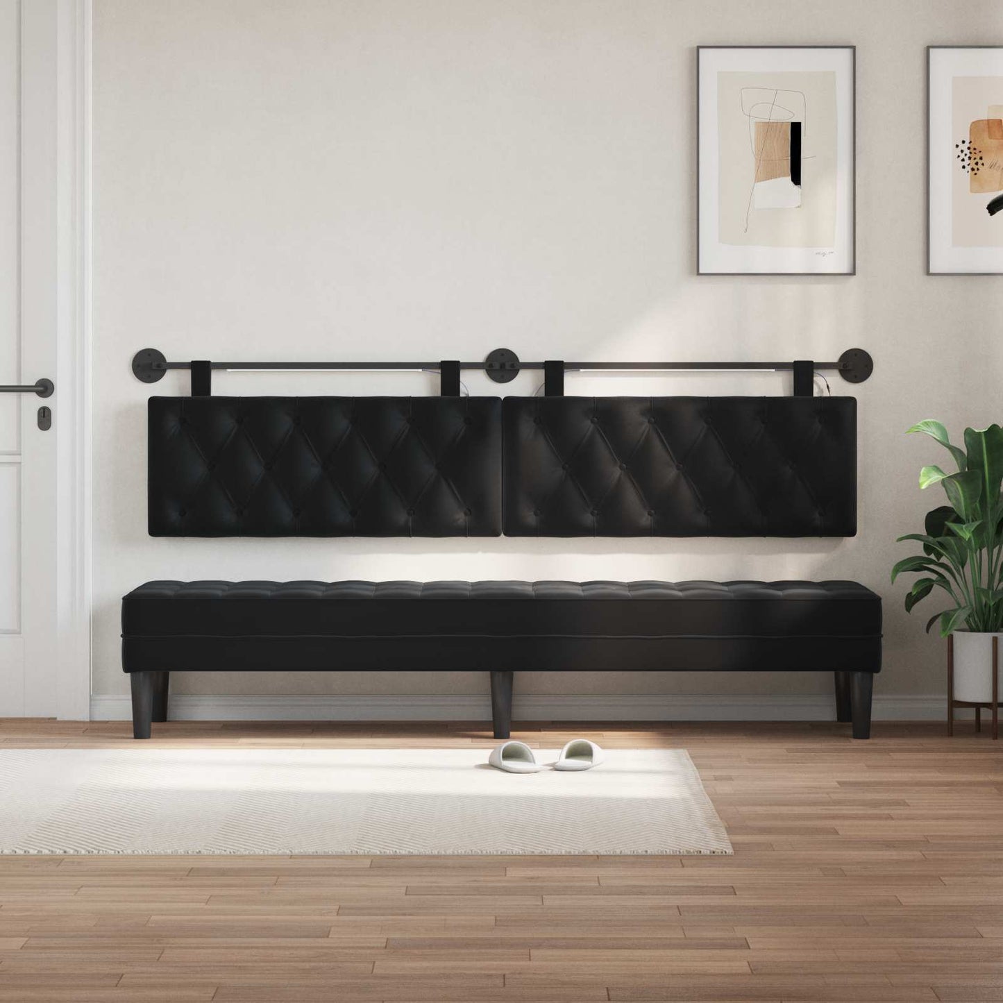 vidaXL Κεφαλάρι κρεβατιού κρεμαστό Με φωτισμό LED Μαύρο Βελούδο