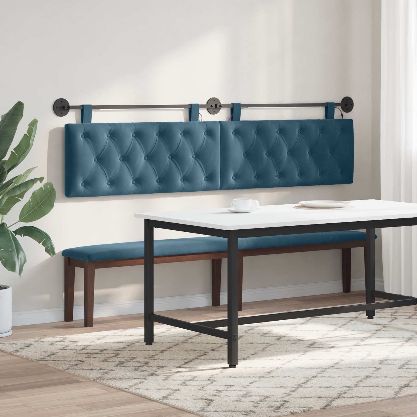 vidaXL Κεφαλάρι κρεβατιού κρεμαστό Με φωτισμό LED Μπλε Βελούδο