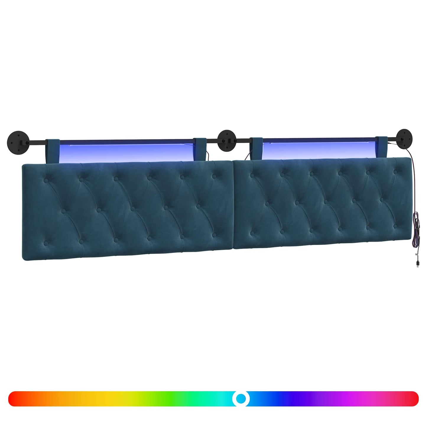 vidaXL Κεφαλάρι κρεβατιού κρεμαστό Με φωτισμό LED Μπλε Βελούδο