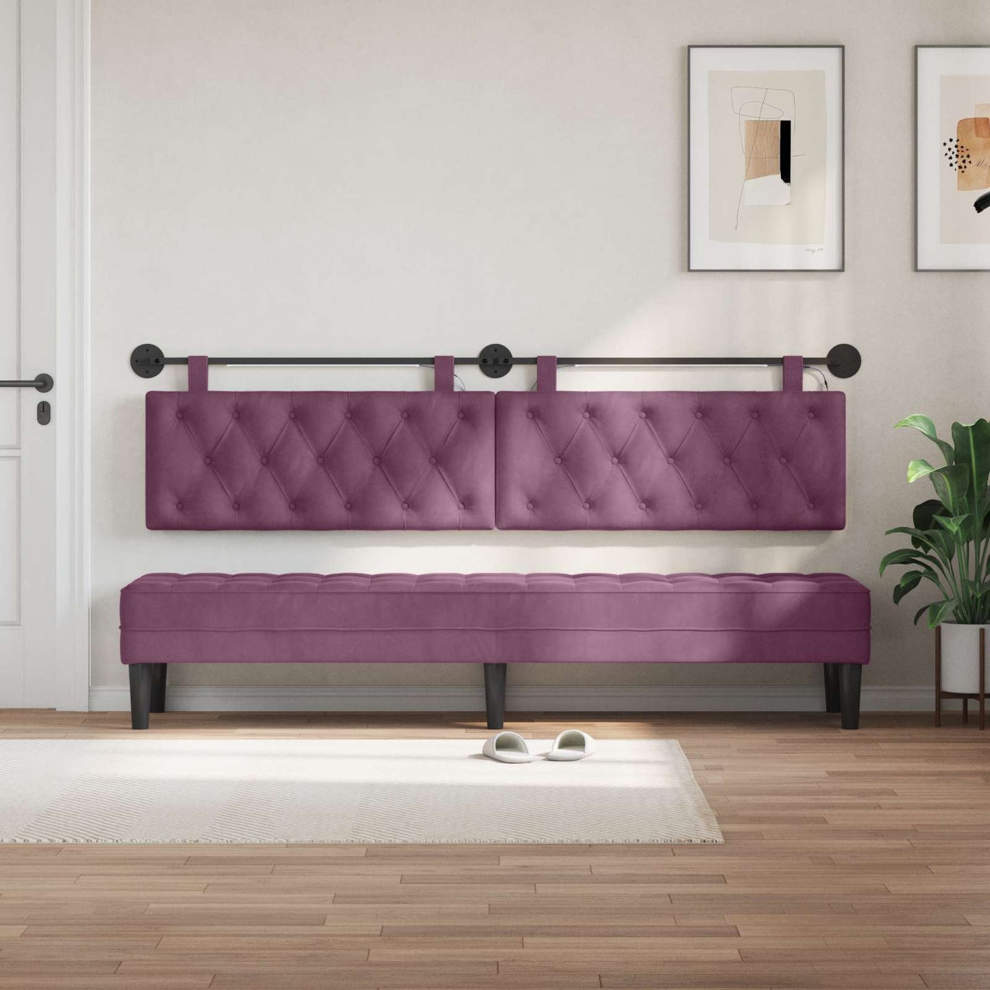 vidaXL Κεφαλάρι κρεβατιού κρεμαστό Με φωτισμό LED Μοβ Βελούδο