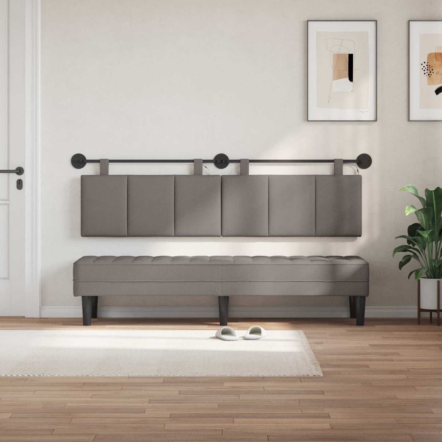vidaXL Κεφαλάρι κρεβατιού κρεμαστό Με φωτισμό LED Taupe Ύφασμα