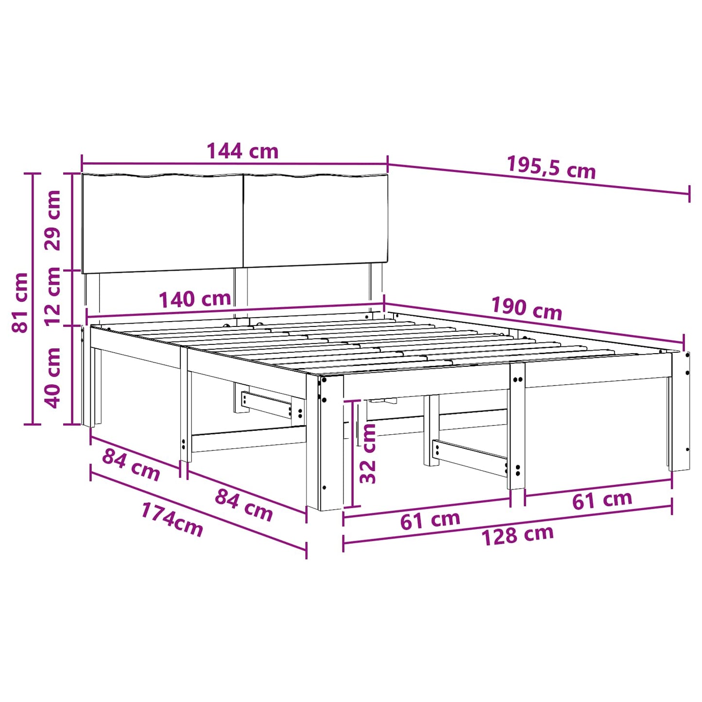 vidaXL Διπλό Κρεβάτι με Κεφαλάρι ROSTOCK Λευκό 140 x 190 cm