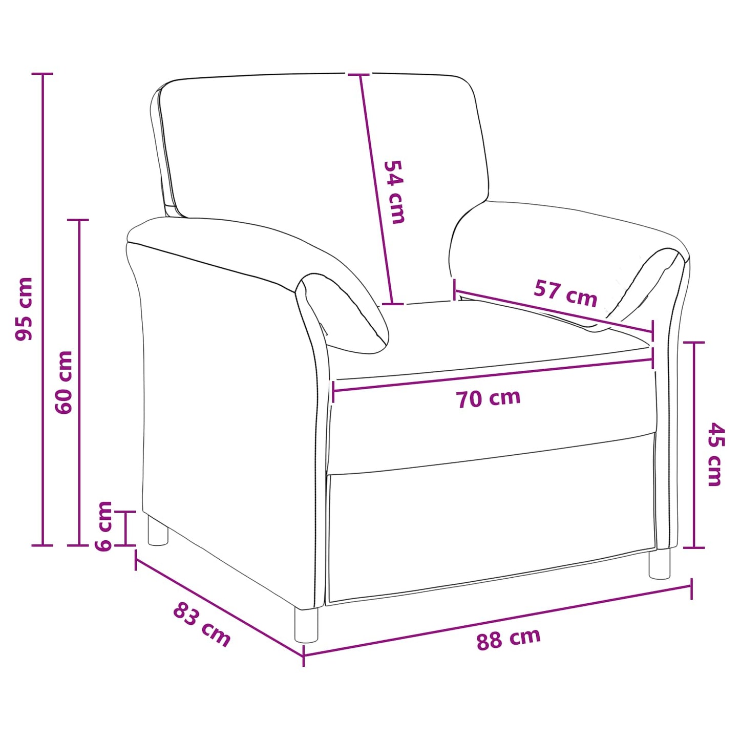 vidaXL Καναπές 1-θέσιος Μοβ 88 x 83 x 95 εκ Βελούδο