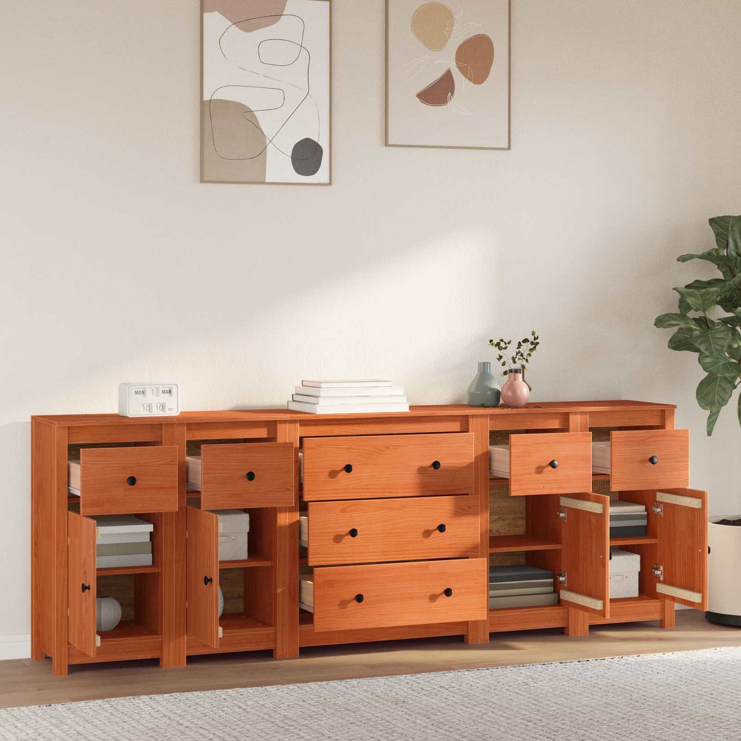 vidaXL Πλαϊνό γραφείο 5 τμχ. Κερωμένο Καφέ 226 x 35 x 80 εκ