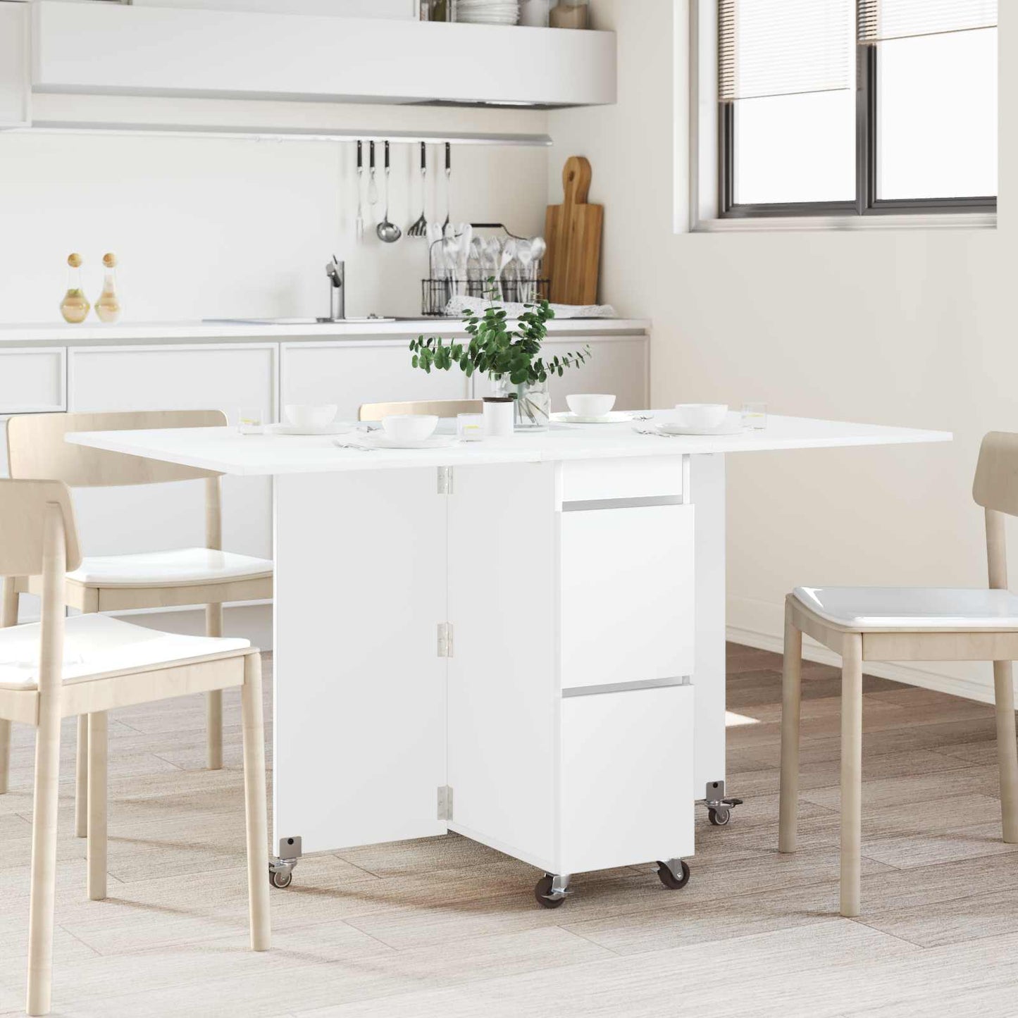 vidaXL Τραπέζι φαγητού 140 x 80 x 77 cm Επεξεργασμένο Ξύλο Λευκό