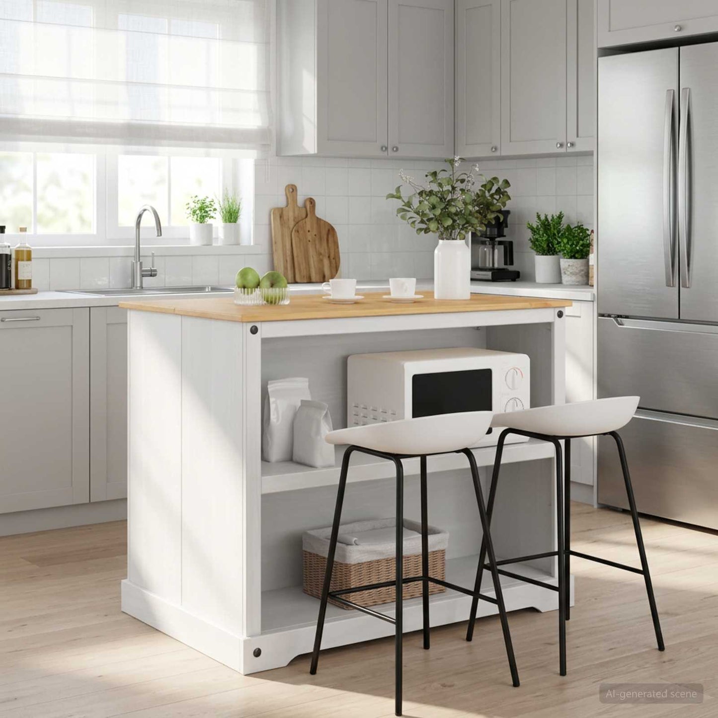 vidaXL Καρότσι Κουζίνας 2 pcs Λευκό και Κερί Μελιού 112 x 77 x 91,5 cm