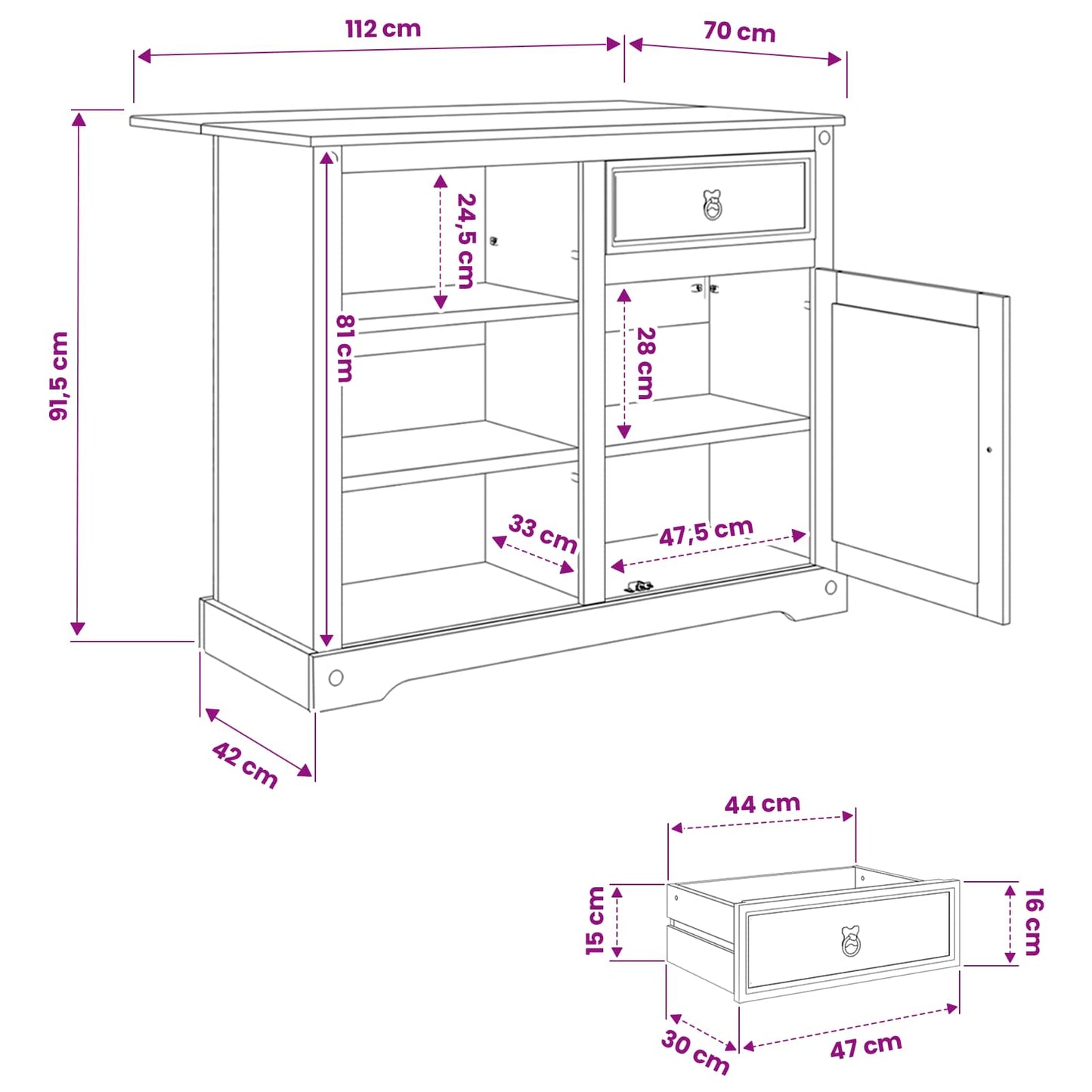vidaXL Καρότσι Κουζίνας 2 pcs Κερί Μέλι 112 x 70 x 91,5 εκ Μασίφ Πεύκο