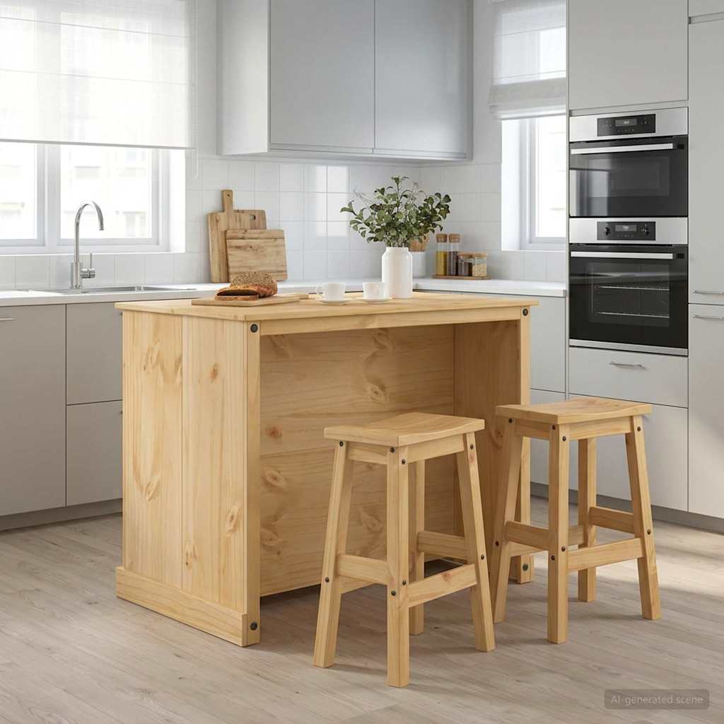 vidaXL Σετ Νησίδας Κουζίνας με ράφι 3 pcs Κερί Μέλι Μασίφ Πεύκο