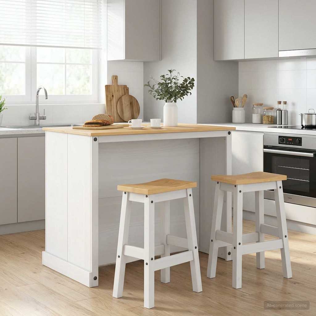 vidaXL Σετ Νησίδας Κουζίνας 3 pcs Λευκό και Κερί Μελιού Μασίφ Πεύκο
