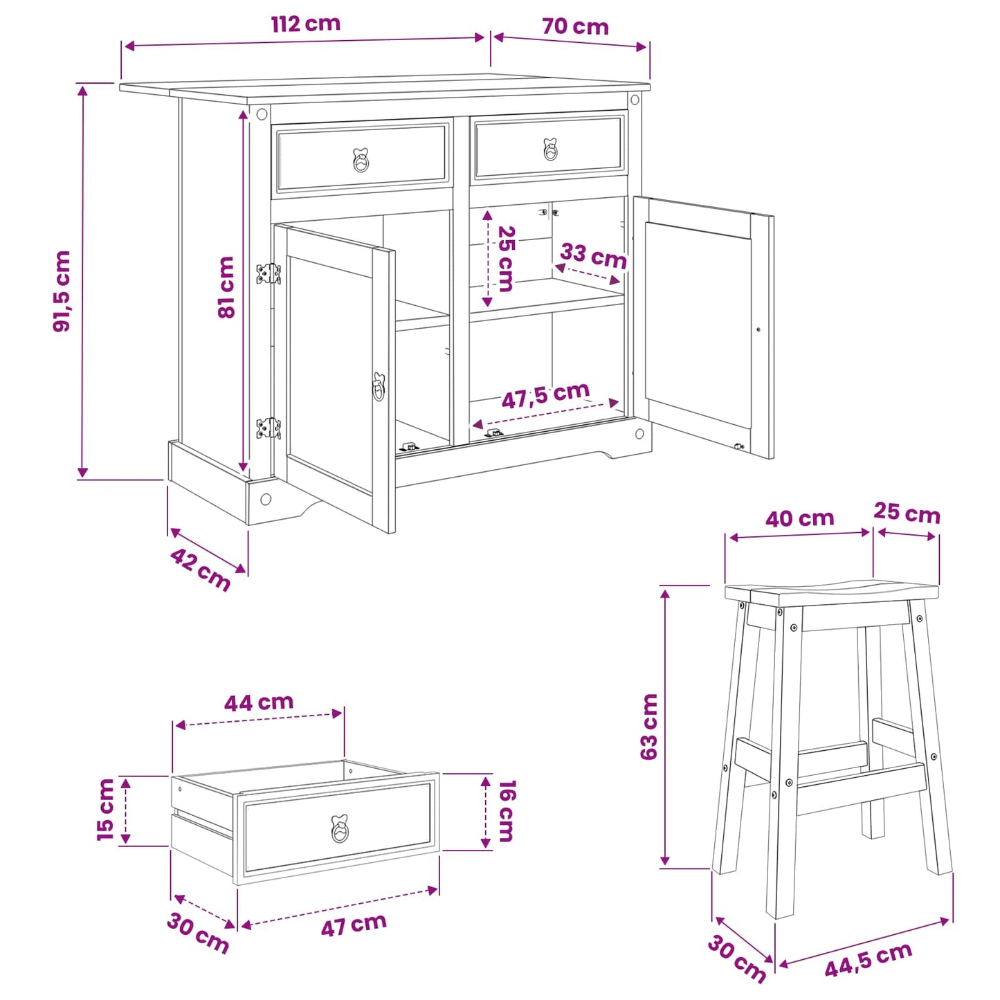 vidaXL Σετ Νησίδας Κουζίνας Corona 3 pcs Κερί Μέλι Μασίφ Ξύλο Πεύκου