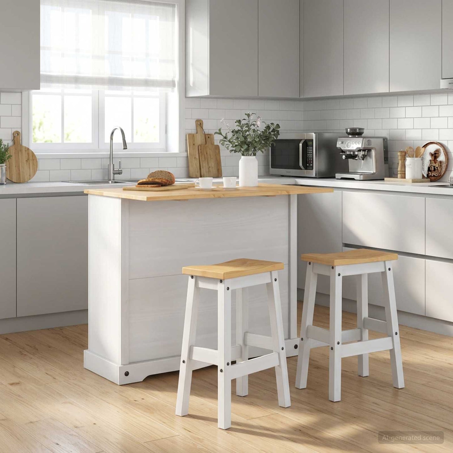 vidaXL Σετ Νησίδας Κουζίνας 3 pcs Λευκό και Κερί Μελιού Μασίφ Πεύκο