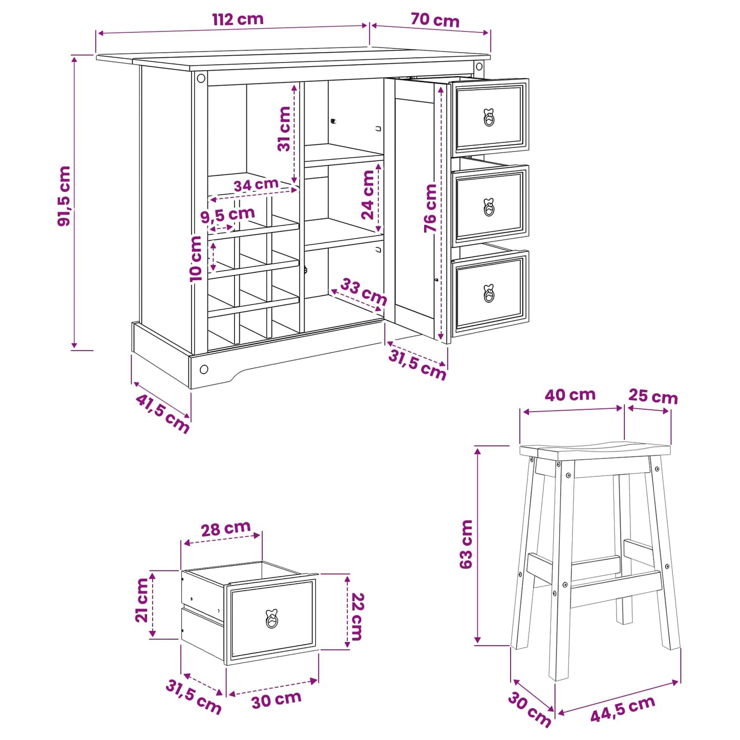 vidaXL Αποθηκευτικός Χώρος Κουζίνας 2 pcs Κερί Μέλι Μασίφ Πεύκο