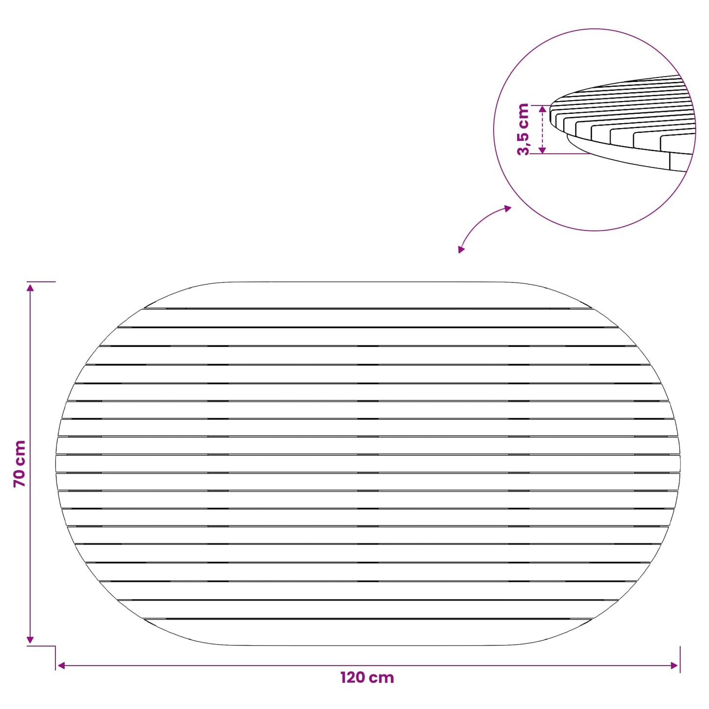 vidaXL Καπάκι τραπεζιού 120 x 70 x 3,5 εκ. Ωοειδής Στερεό Ξύλο Τίκ
