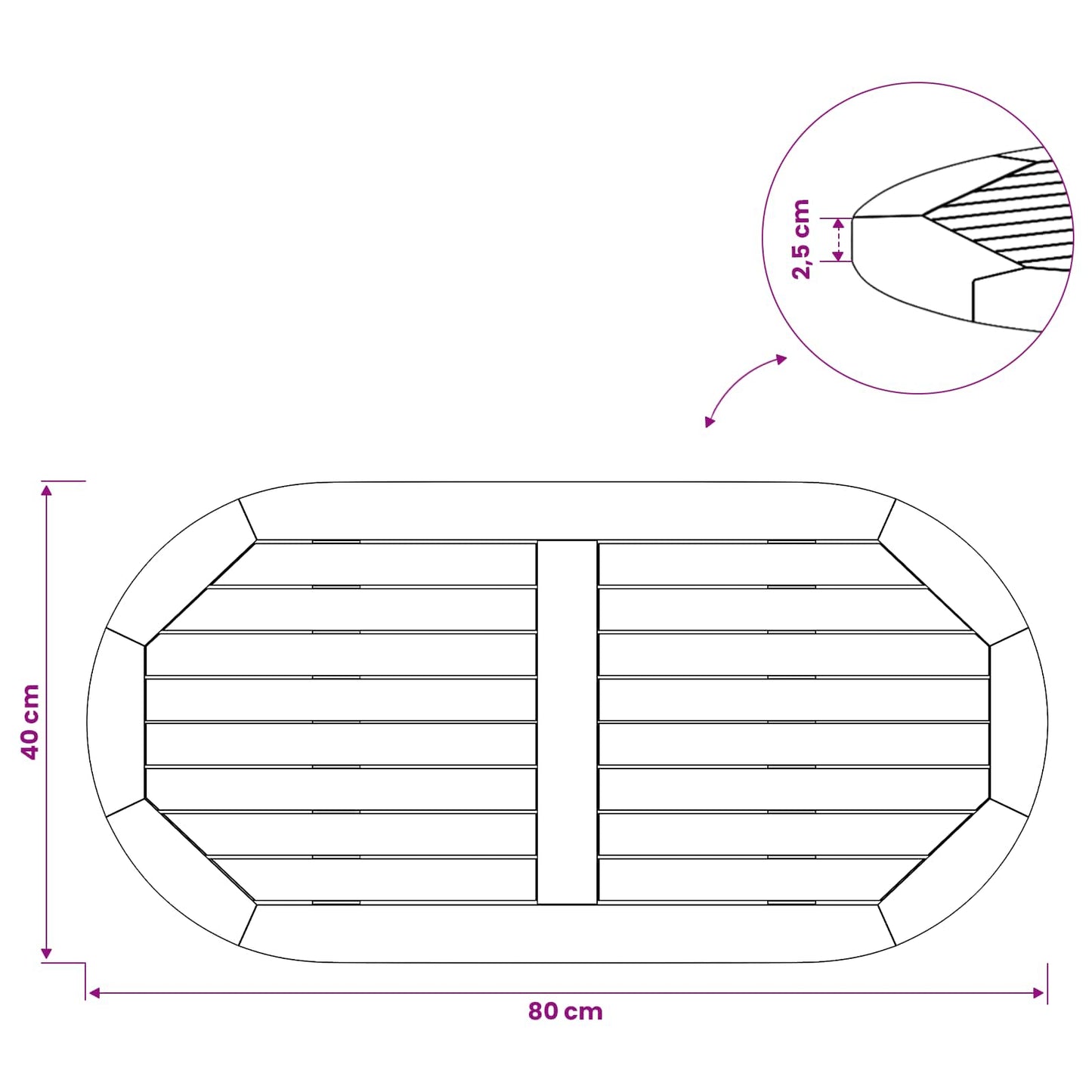 vidaXL Καπάκι τραπεζιού 80 x 40 x 2,5 cm Ωοειδής Στερεό Ξύλο Τίκ