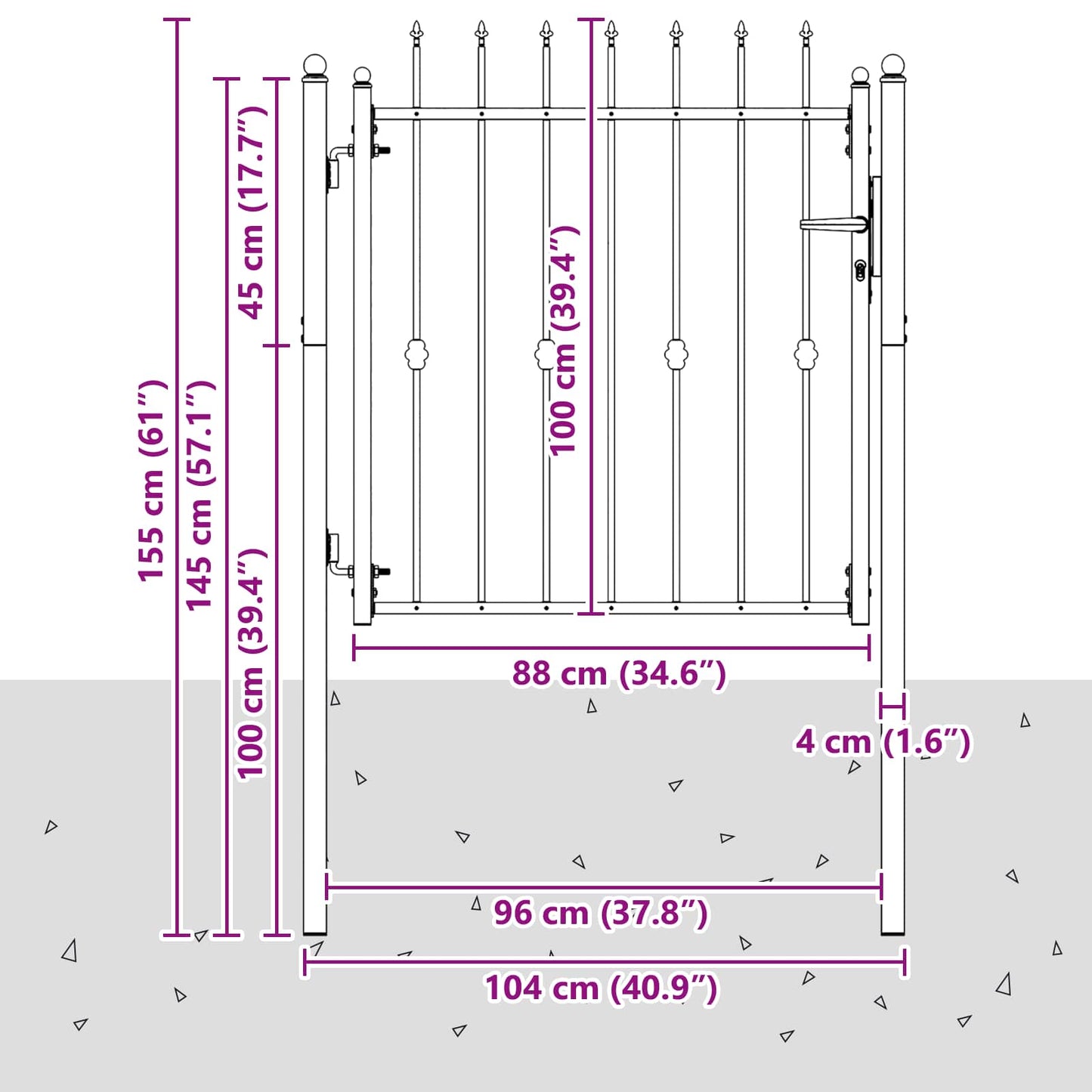 vidaXL Πύλη Φράχτη HORST 100 x 100 cm Μέταλλο Μαύρο Κλειδώσιμο