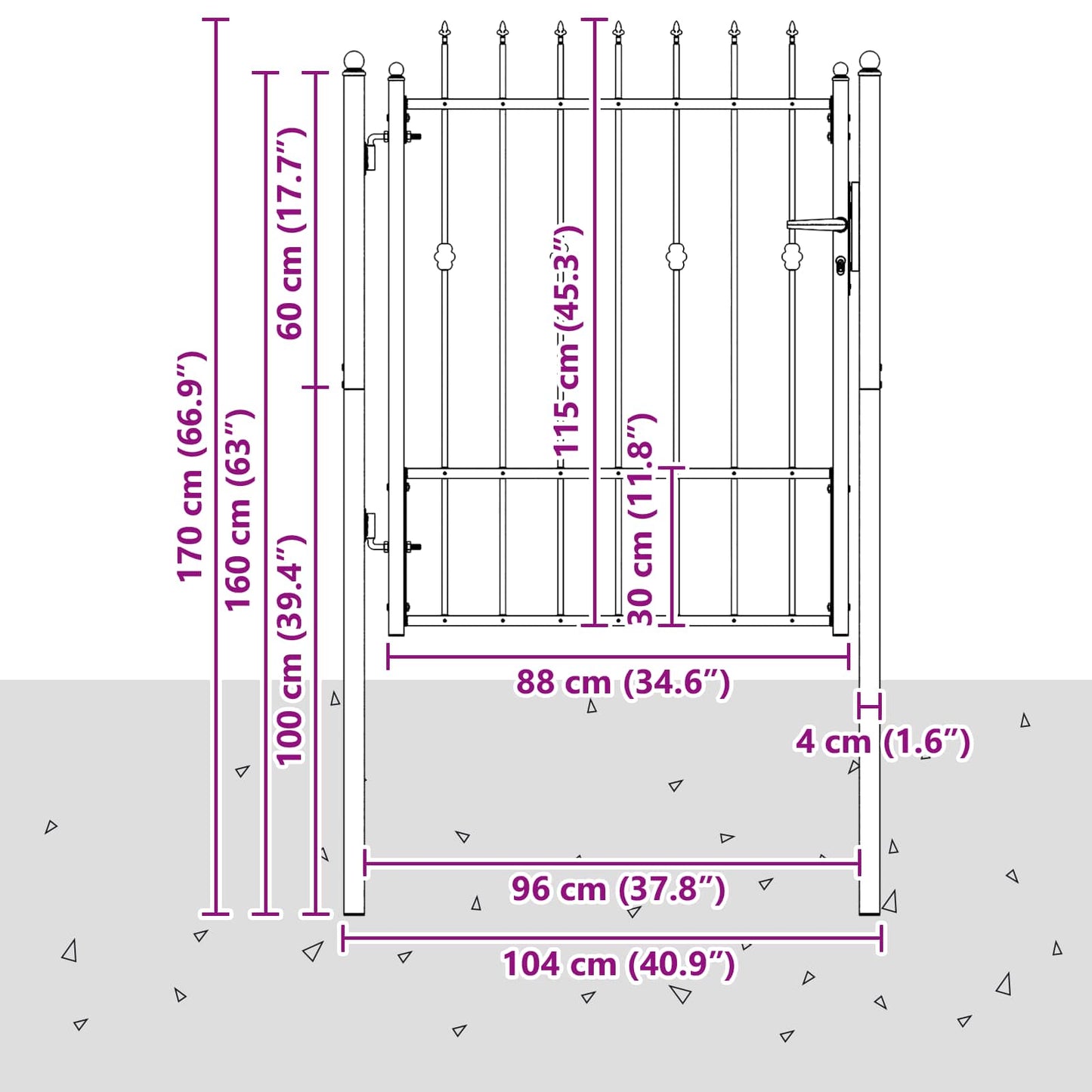 vidaXL Πύλη Φράχτη HORST 100 x 125 cm Μέταλλο Μαύρο Κλειδώσιμο