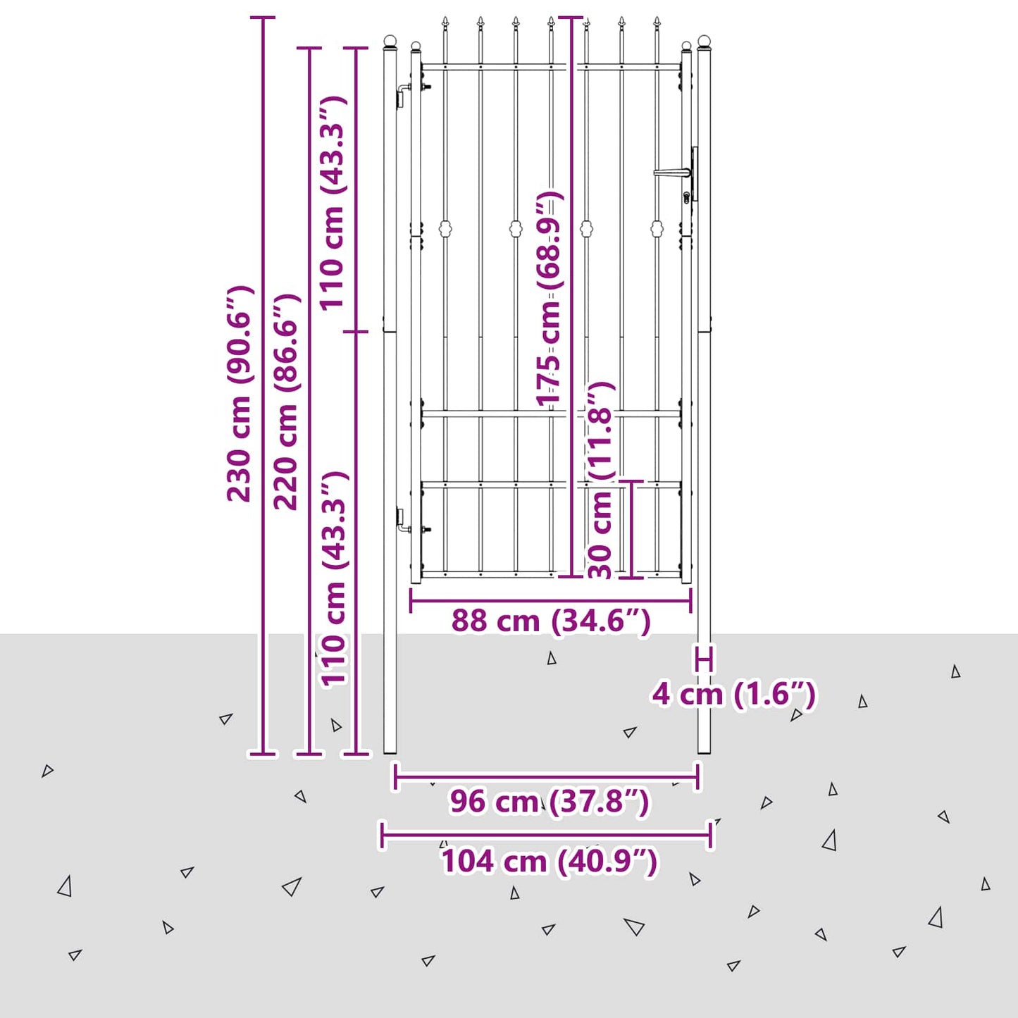 vidaXL Πύλη Φράχτη HORST 100 x 175 cm Μέταλλο Μαύρο Κλειδώσιμο