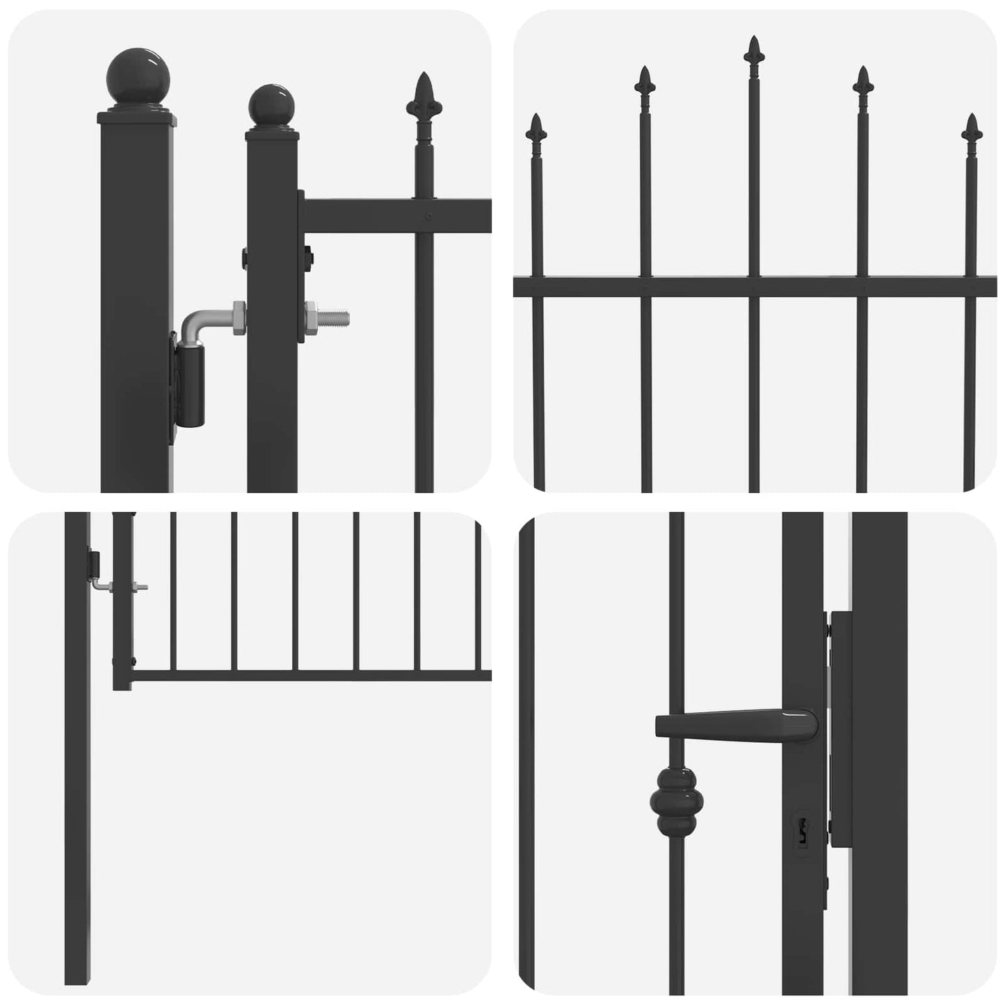 vidaXL Πύλη Φράχτη HORST 100 x 125 cm Μέταλλο Μαύρο Κλειδώσιμο