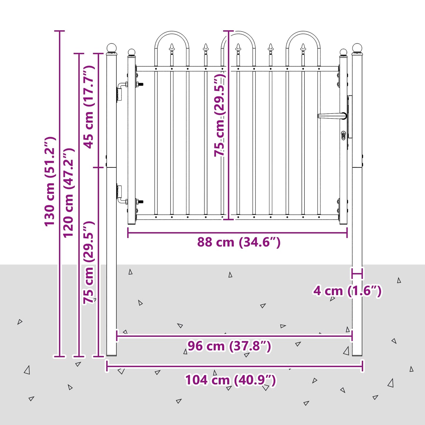 vidaXL Πύλη Φράχτη HORST 100 x 75 cm Μέταλλο Μαύρο Κλειδώσιμο