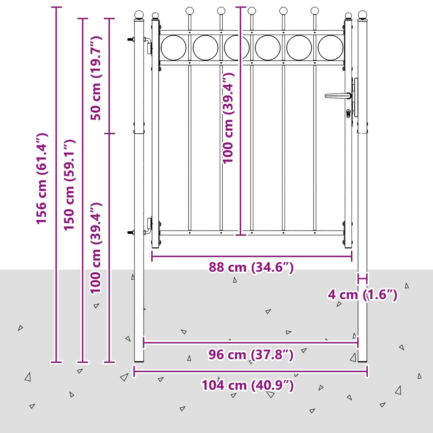 vidaXL Πύλη Φράχτη HORST 100 x 100 cm Μέταλλο Μαύρο Κλειδώσιμο