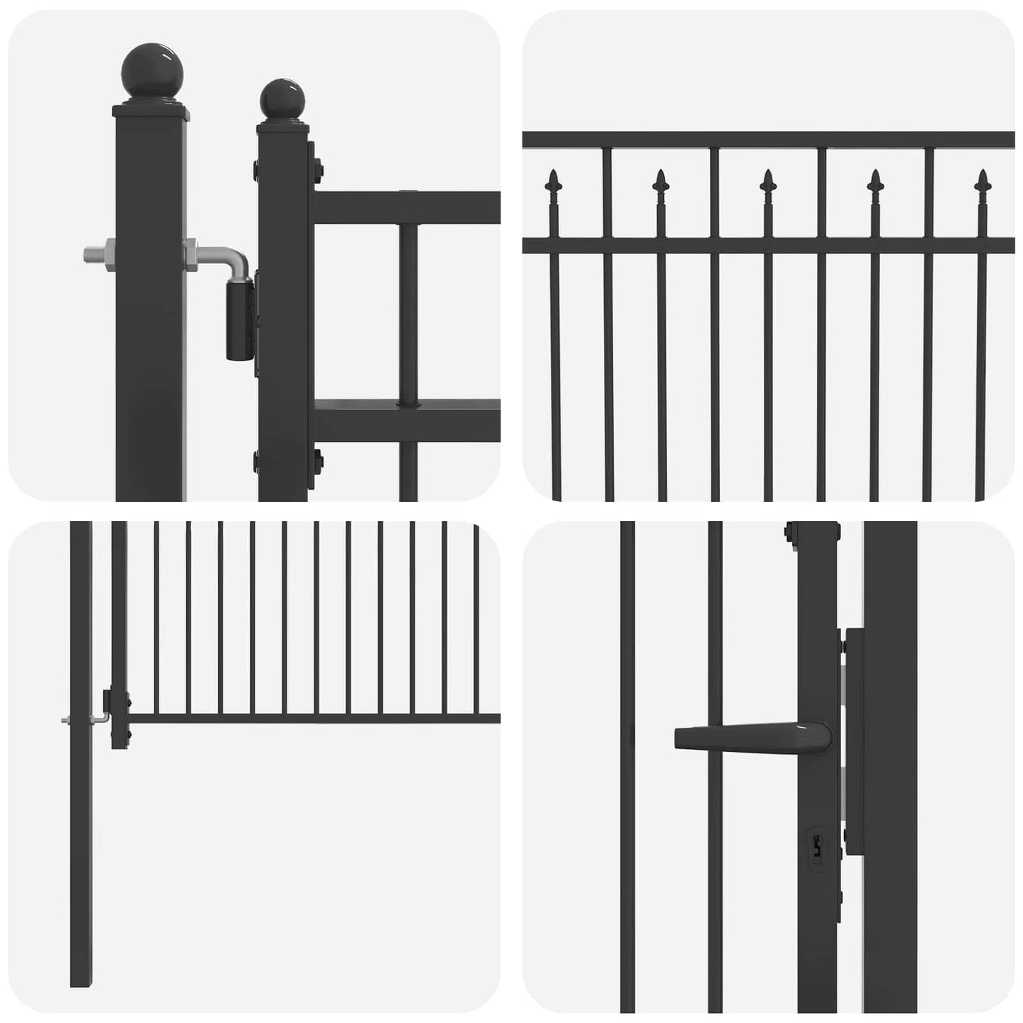vidaXL Πύλη Φράχτη HORST 100 x 100 cm Μέταλλο Μαύρο Κλειδώσιμο