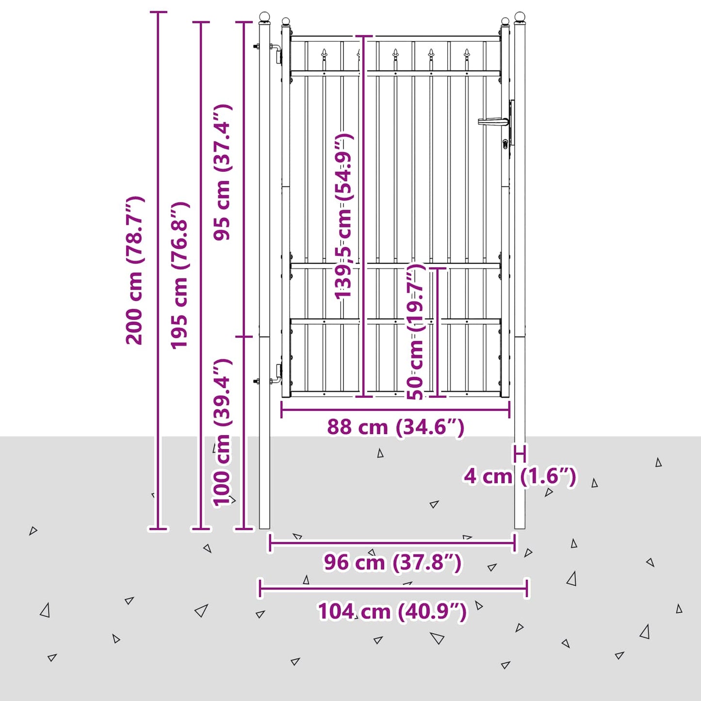 vidaXL Πύλη Φράχτη HORST 100 x 150 cm Μέταλλο Μαύρο Κλειδώσιμο