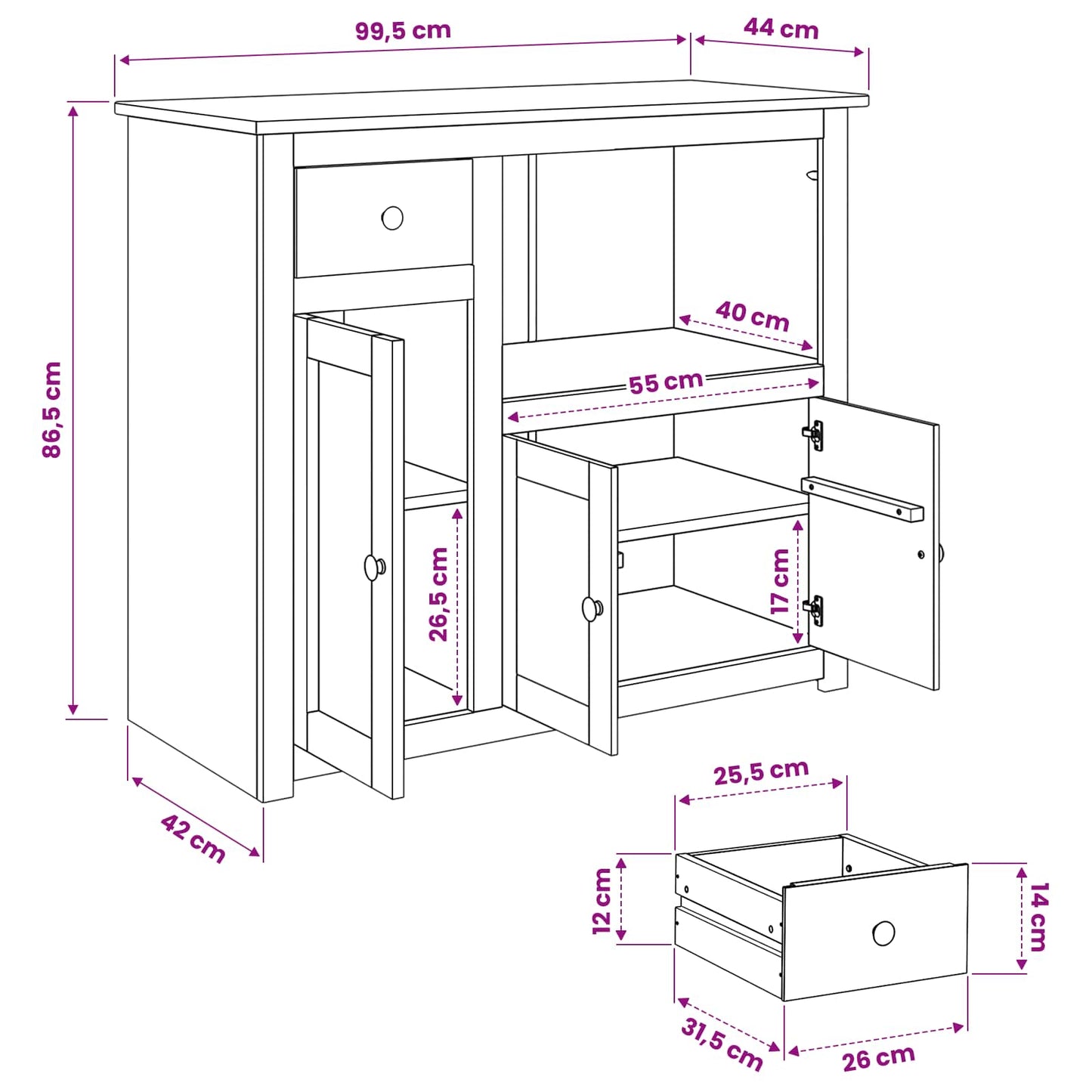 VidaXL Μικροκύματα Κονσόλα PANAMA Κερί Μέλι 99.5 x 44 x 86.5 εκ.